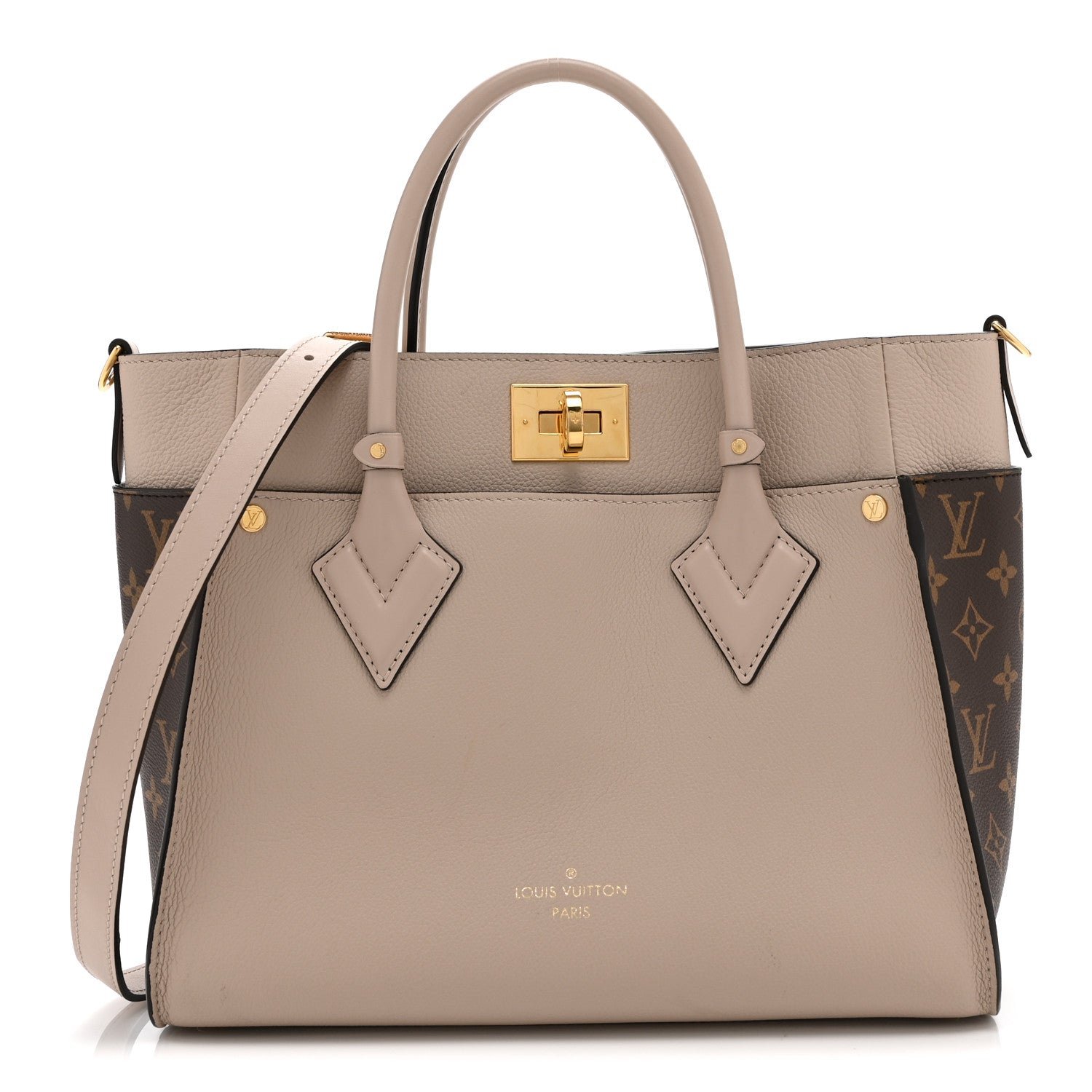 Louis Vuitton Calfskin Monogram On My Side MM Greige