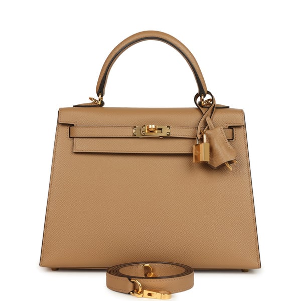 Hermes Hermes Kelly Sellier 25 Chai Epsom Gold Hardware