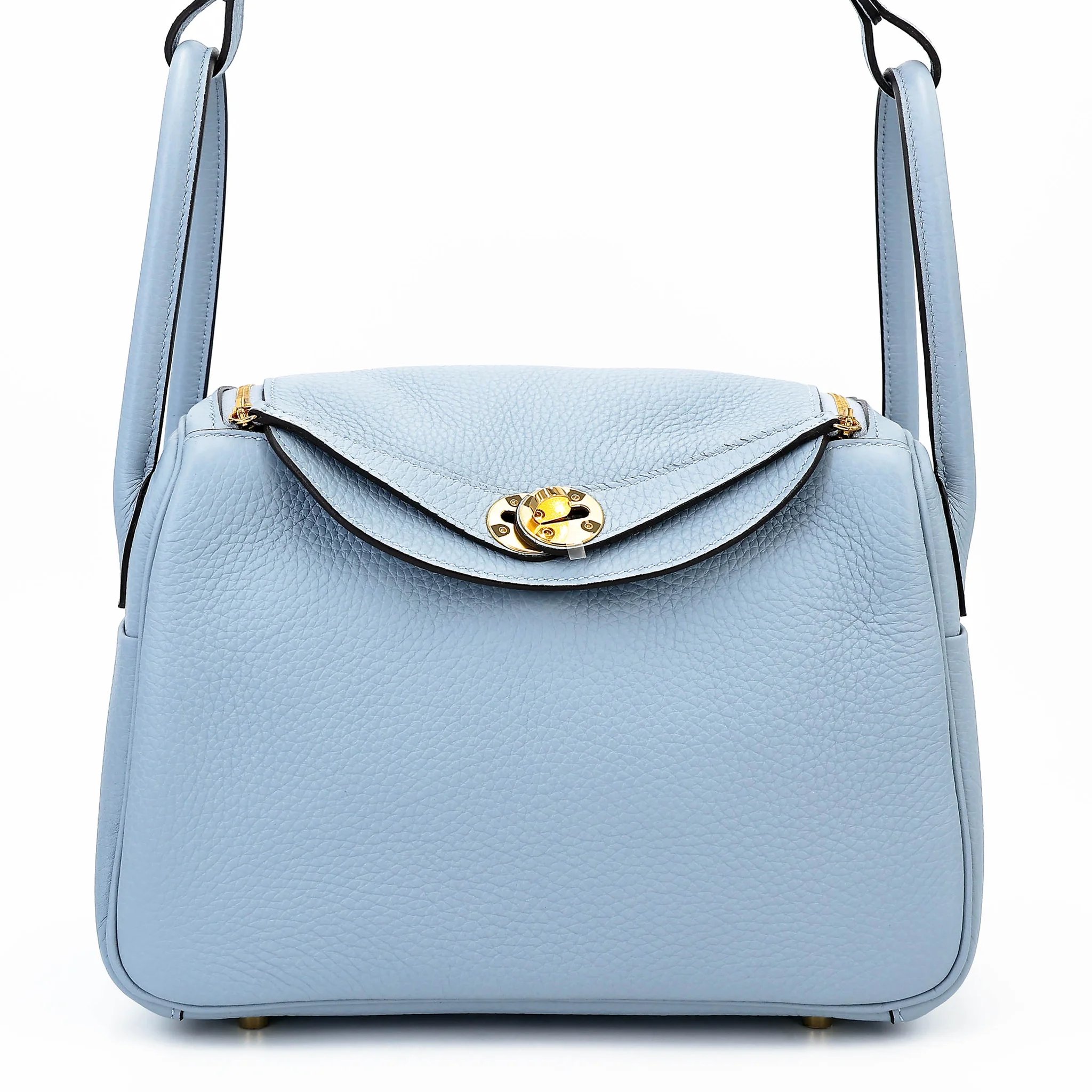 Brand New ( Rank N ) HERMÈS Lindy 26 Bleu Lin (J7) Clemence Gold hardware G (2026)