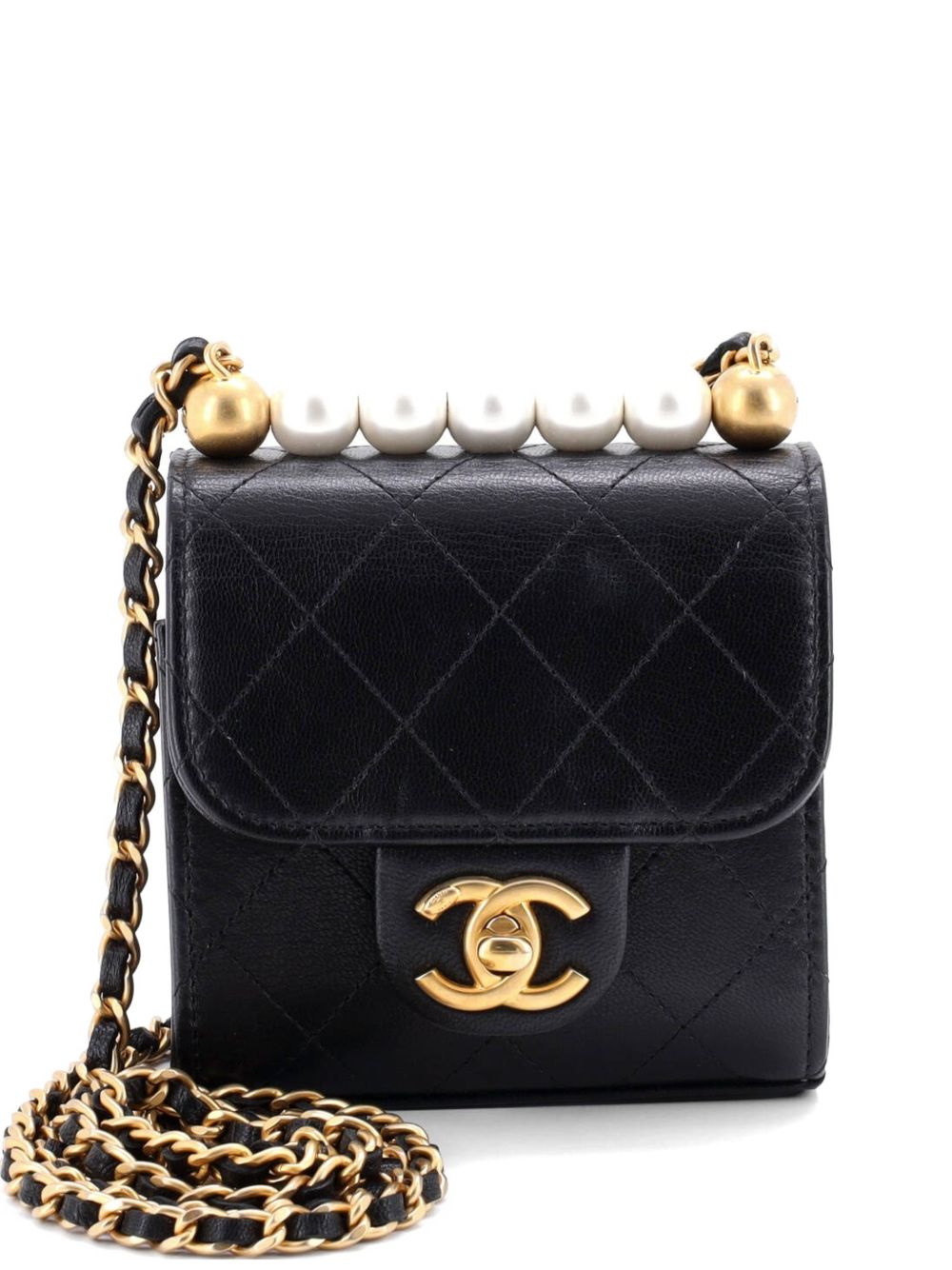 Chic Pearls Flap Clutch with Chain Quilted Goatskin Mini crossbody bag