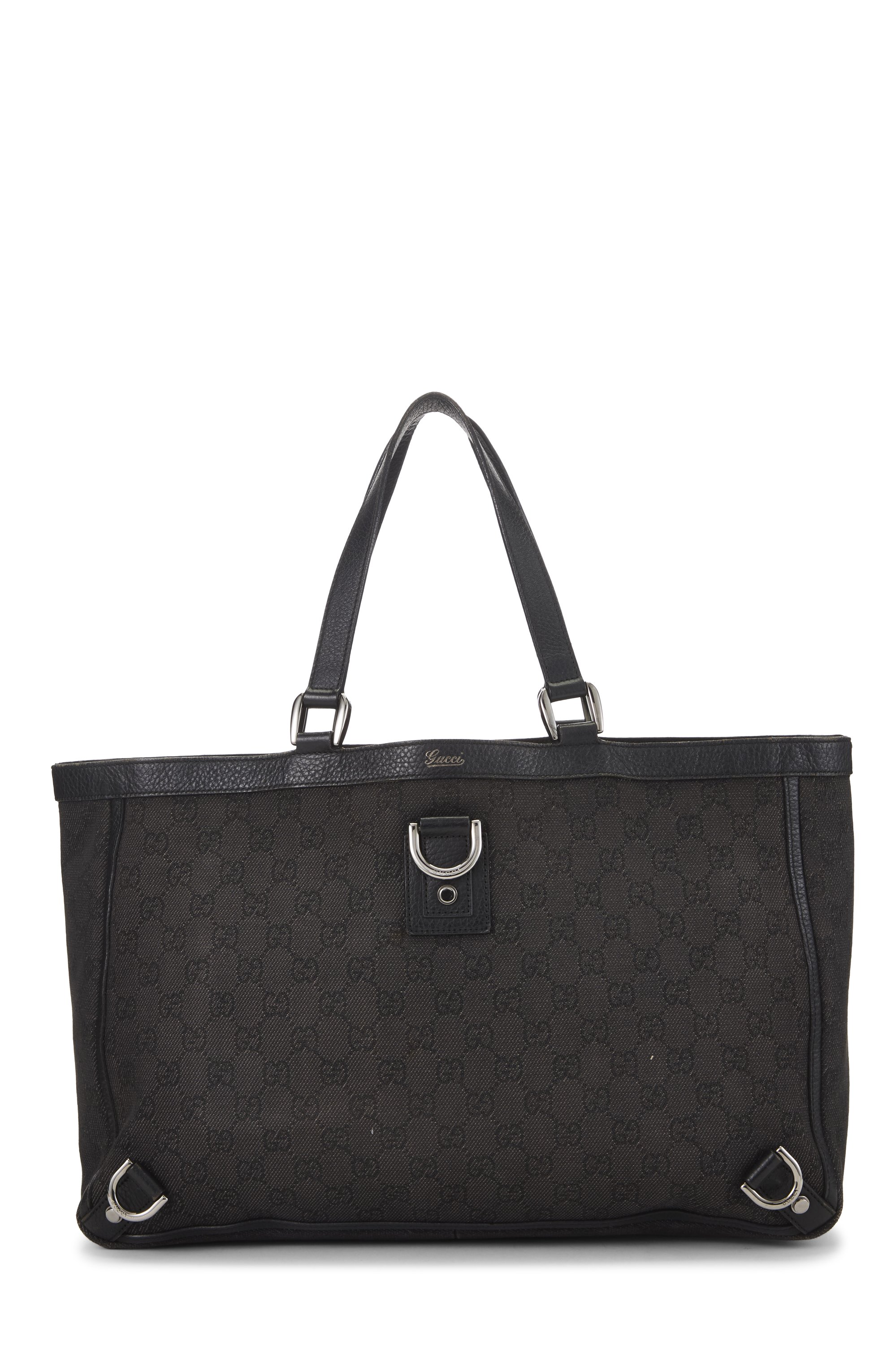 Black GG Denim D-Ring Abbey Tote Large