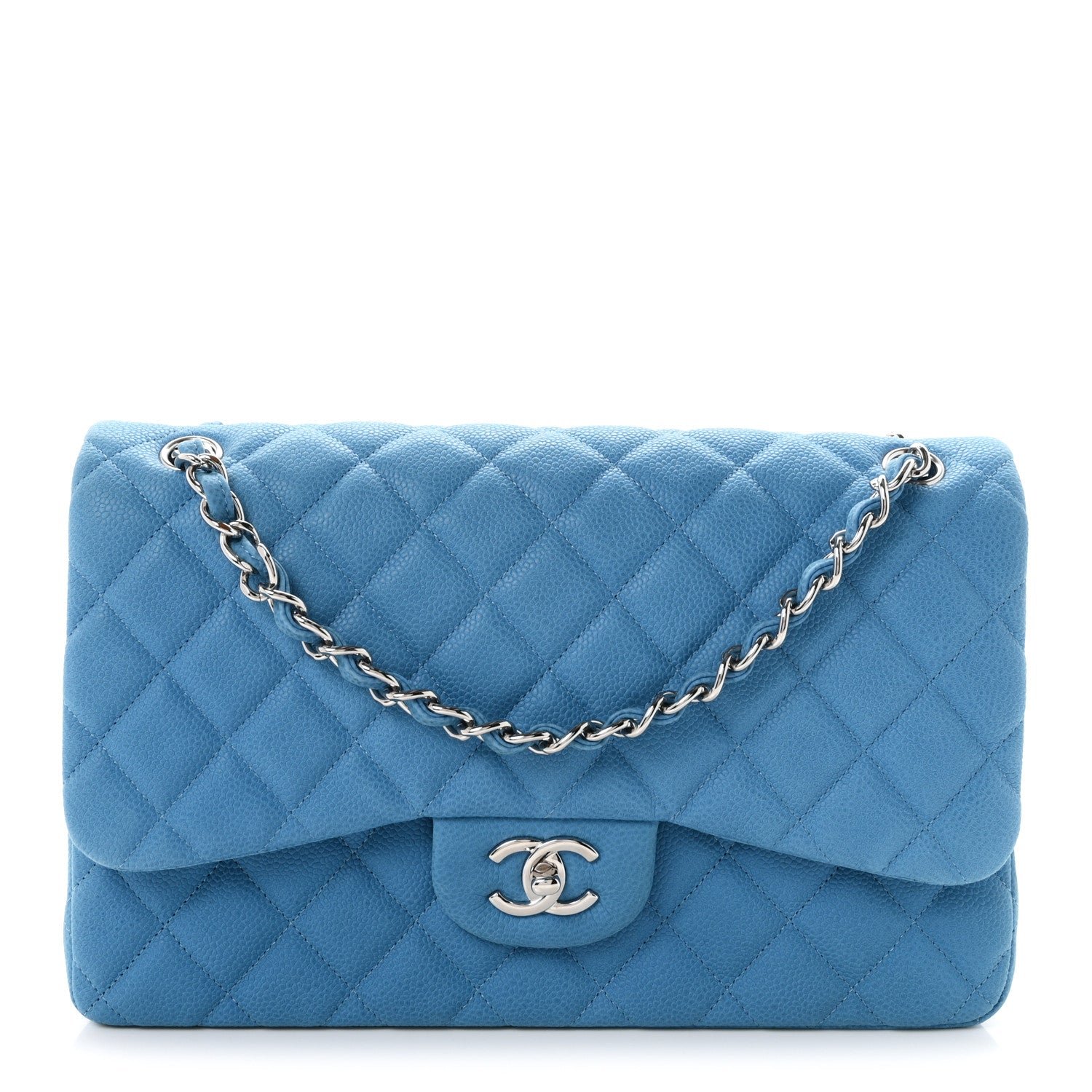 Chanel Iridescent Caviar Quilted Jumbo Double Flap Blue