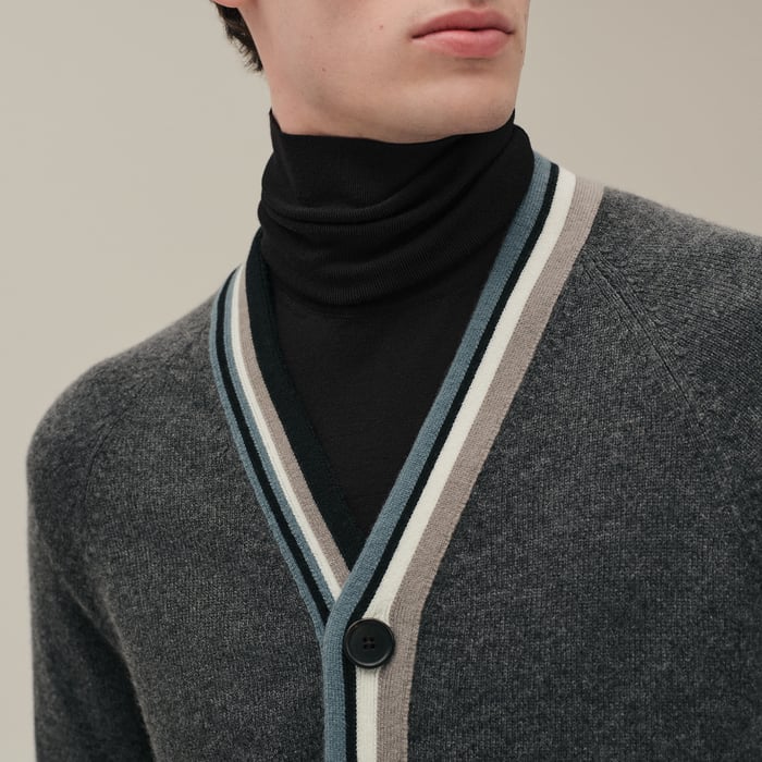 Anthracite Cashmere "Rayures Asymetriques" Buttoned Cardigan