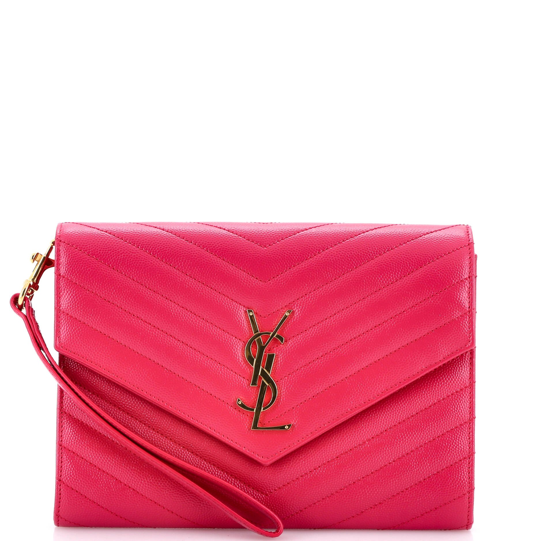 Classic Monogram Envelope Wristlet Clutch Matelasse Chevron Leather