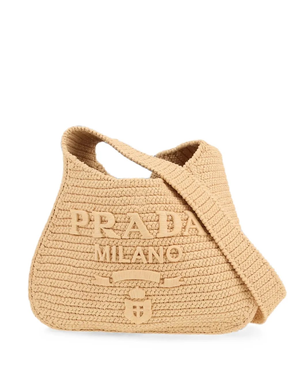 logo-embroidered raffia shoulder bag