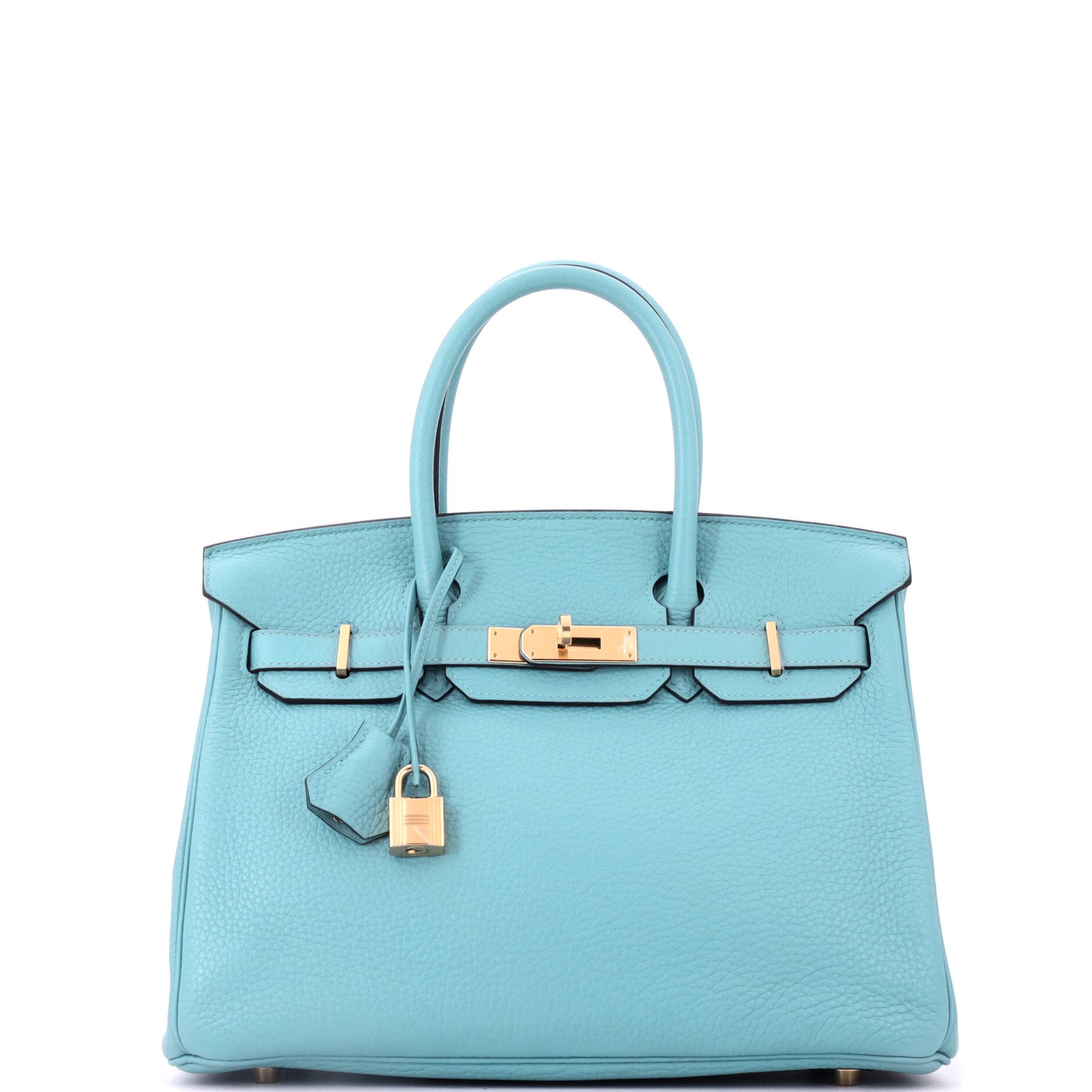 Birkin Handbag Bleu Atoll Clemence with Gold Hardware 30