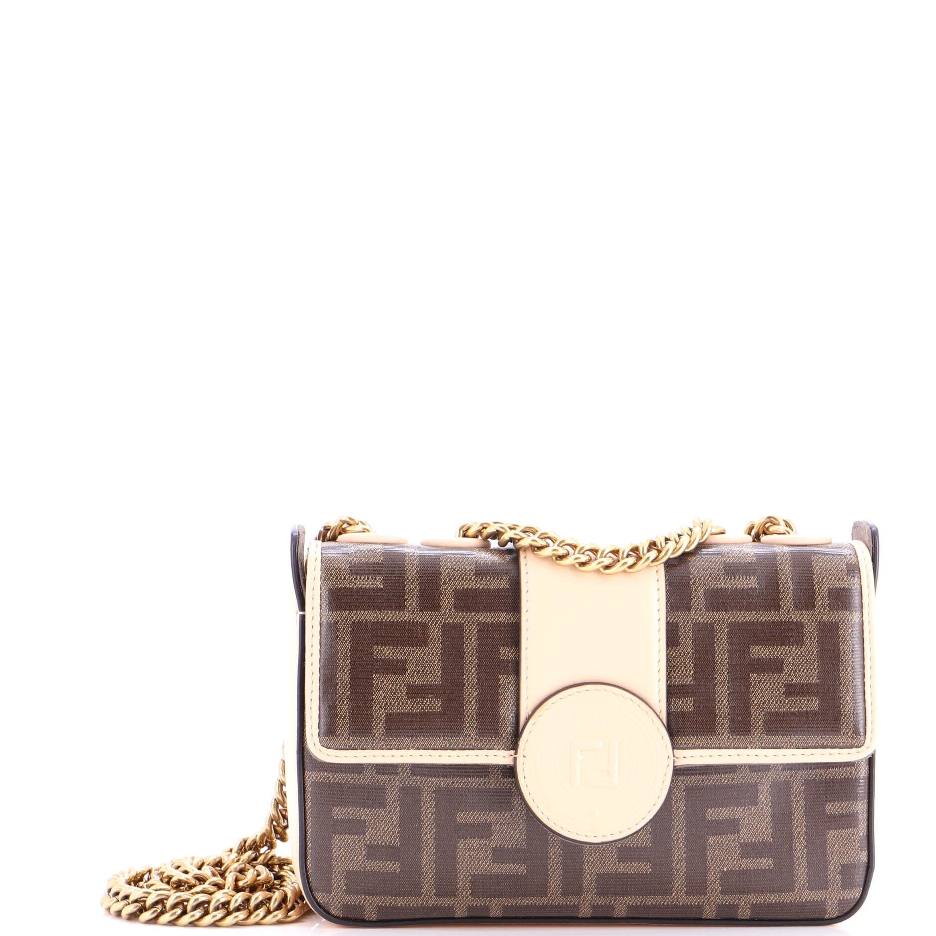 Fendi FF Logo Stamp Flap Bag Zucca Coated Canvas and Leather Small