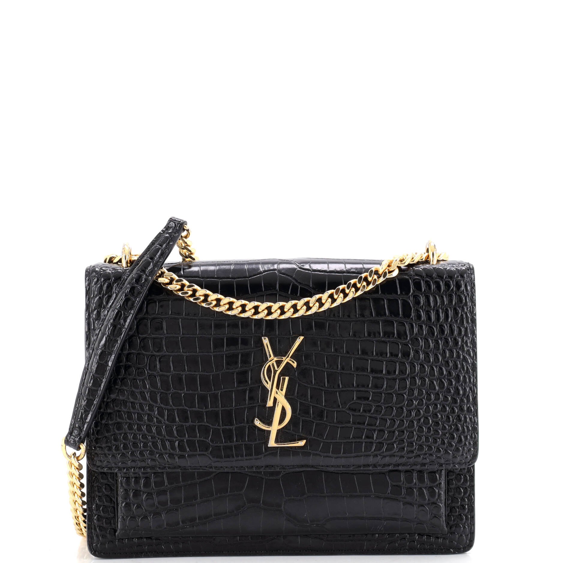 Sunset Crossbody Bag Crocodile Embossed Leather Medium