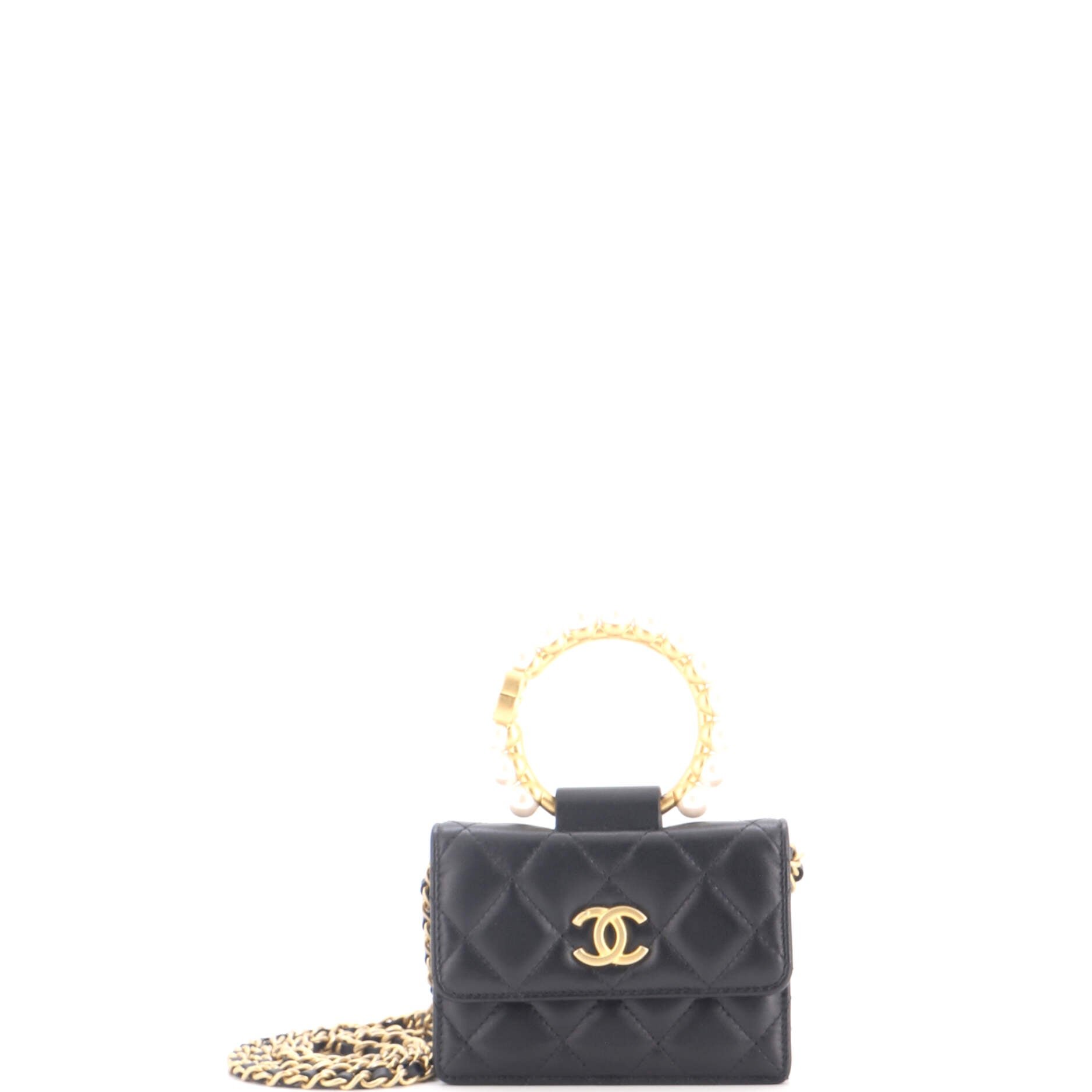 Pearl Crown Clutch with Chain Quilted Lambskin
