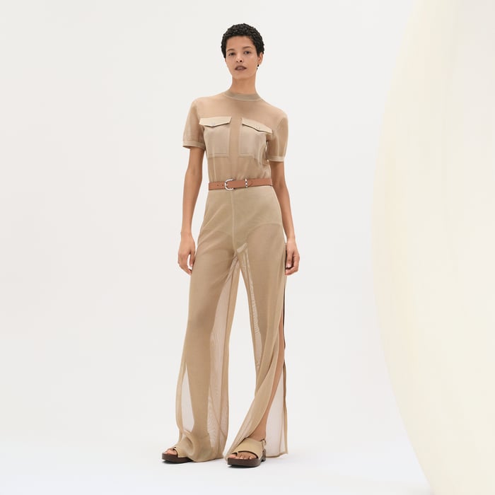 Beige Kraft Zipped Pants