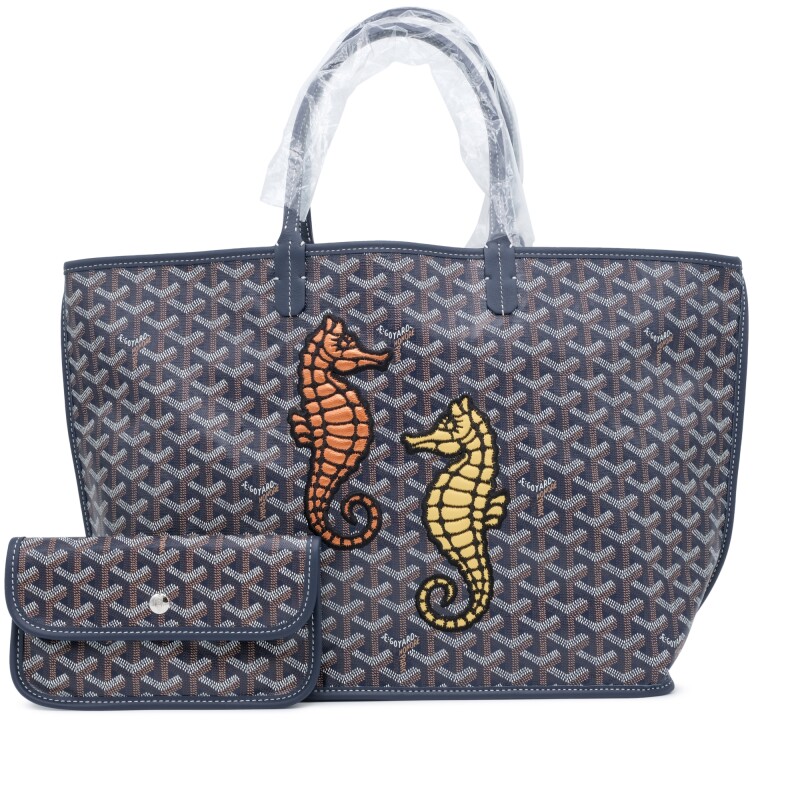 Goyard Navy Goyardine Canvas and Chevroches Calfskin Seahorse Embroidery Anjou PM Tote, 2024