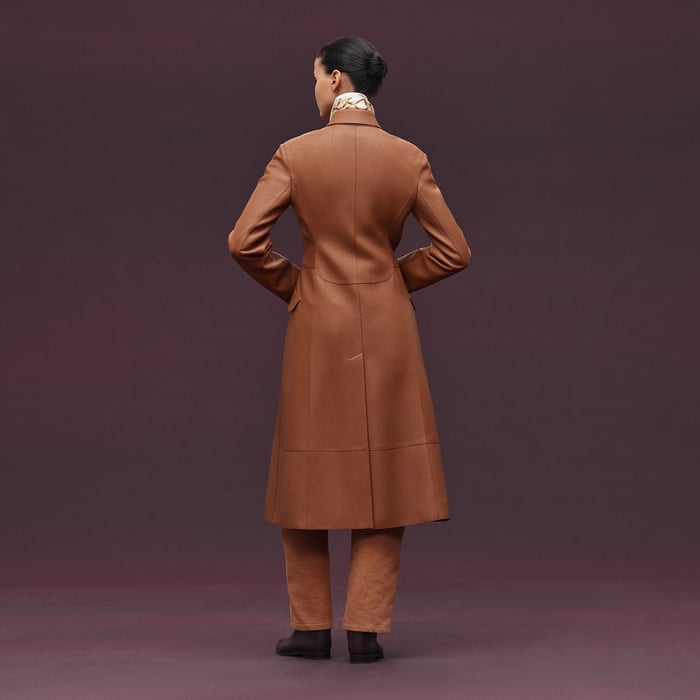 Marron Fauve Manteau Équestre En Cuir