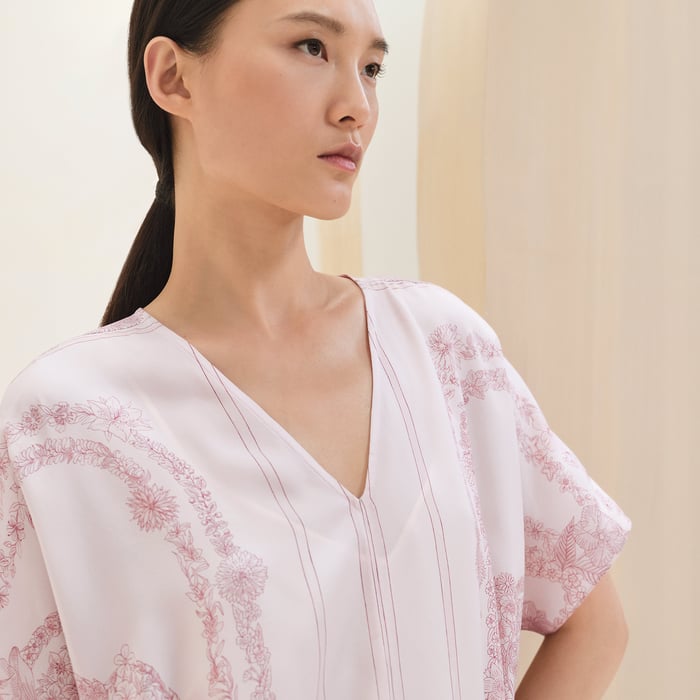 Rose Pâle "Bride De Gala En Fleurs" Belted Tunic