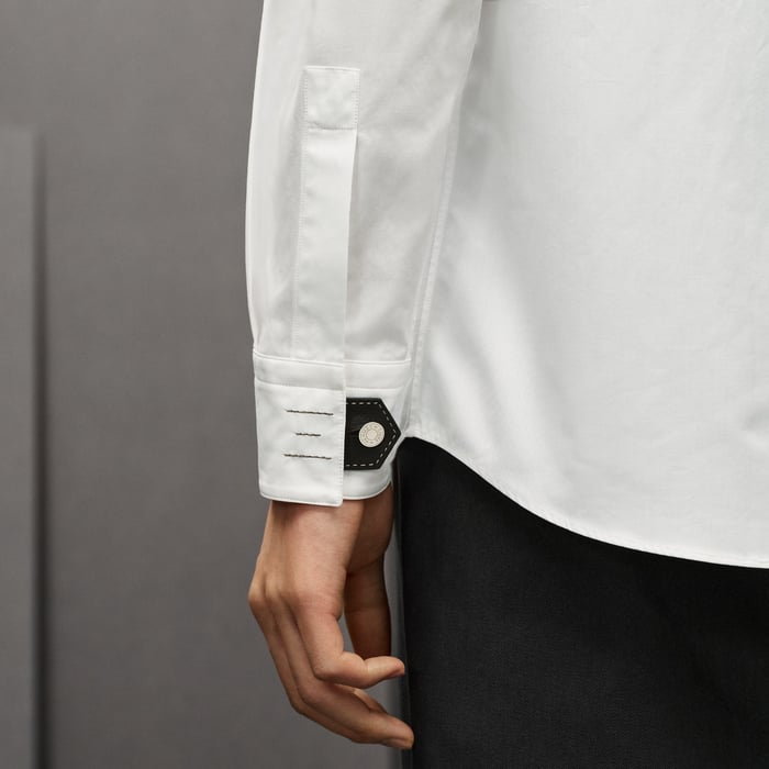 Blanc Straight Cut Shirt With Leather Detail