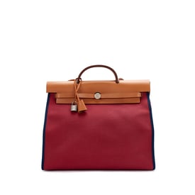 Hermes Natural Vache Hunter and Rouge Grenat and Bleu Saphir Toile Herbag 39 Palladium Hardware, 2014