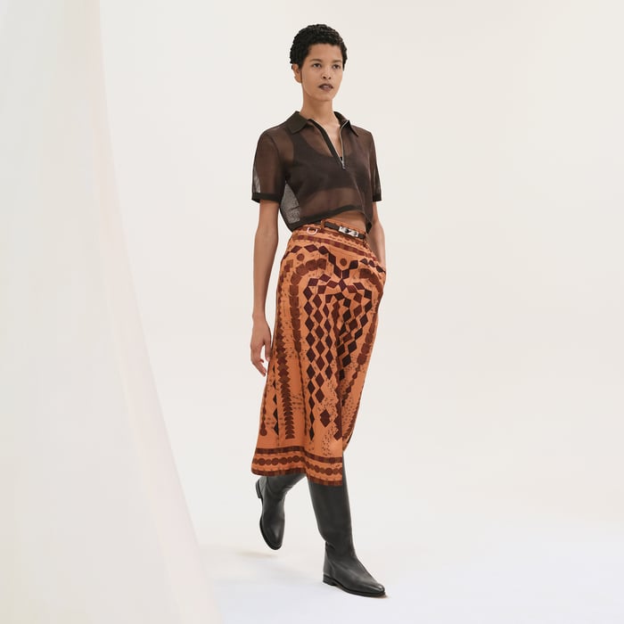 Marron Alezan "Eau d'Artifice" Straight Slit Skirt