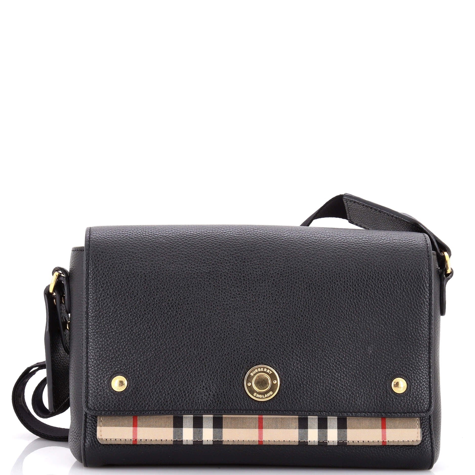 Burberry Note Crossbody Bag Leather with Vintage Check Canvas Medium