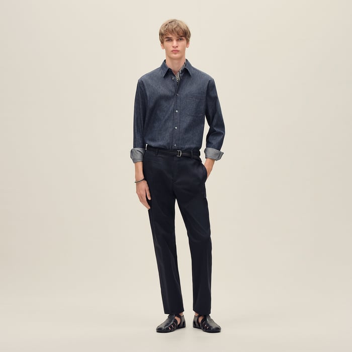 Indigo Straight Cut Shirt With Louis Collar
