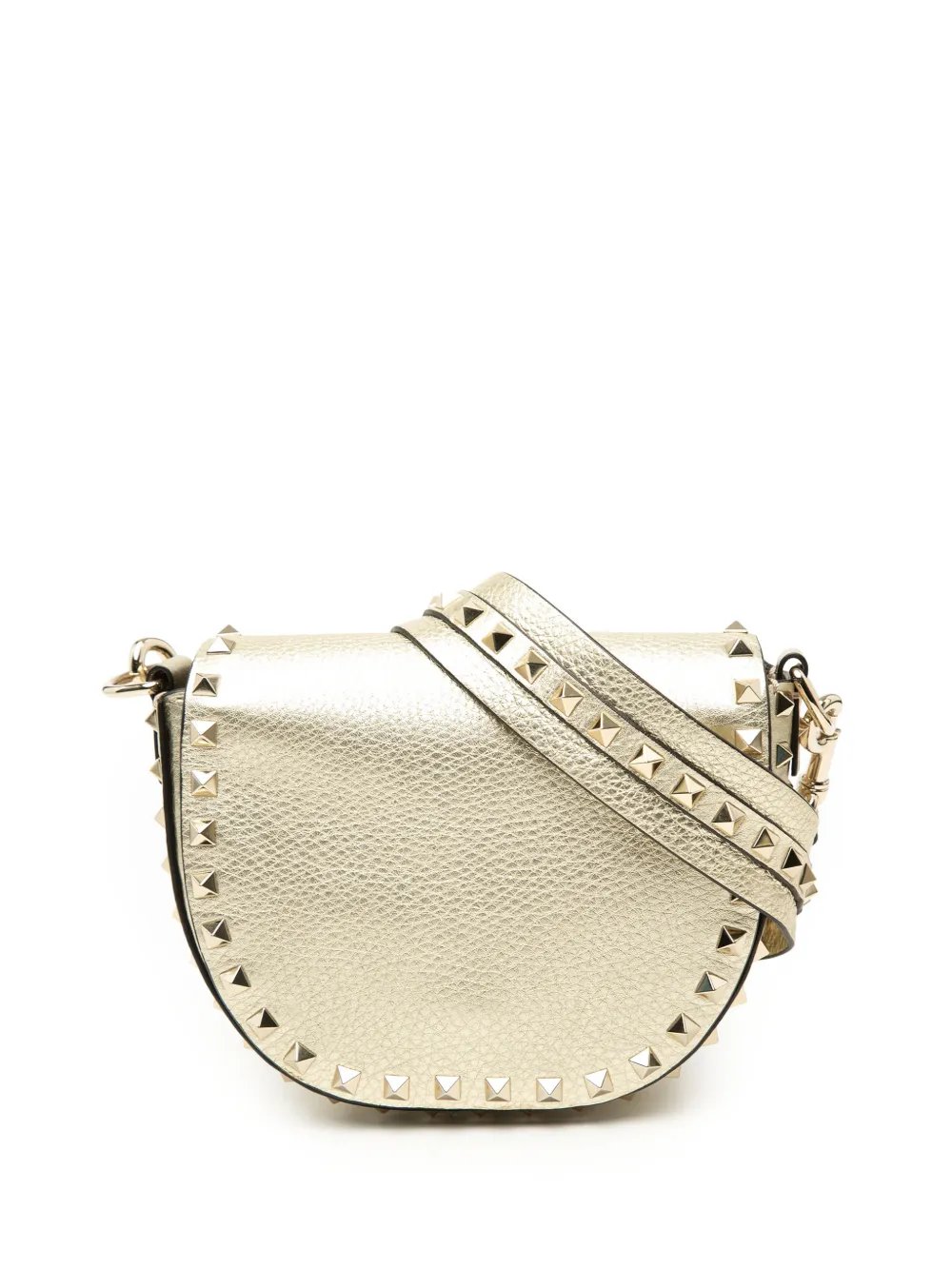 Valentino Garavani 2018-2026 Metallic Grained Calfskin Rockstud Saddle crossbody bag