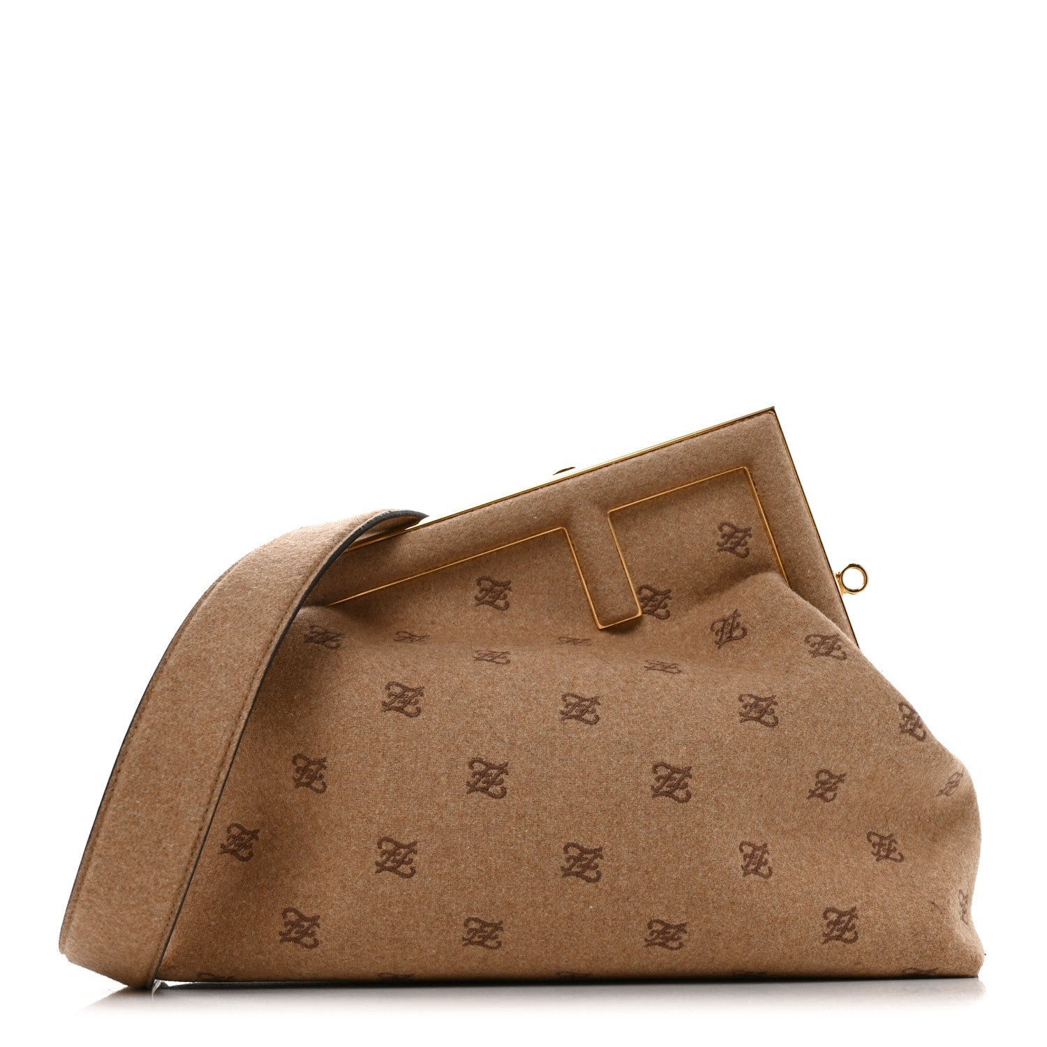 Fendi Flannel Karligraphy Embroidered Medium Fendi First Camel