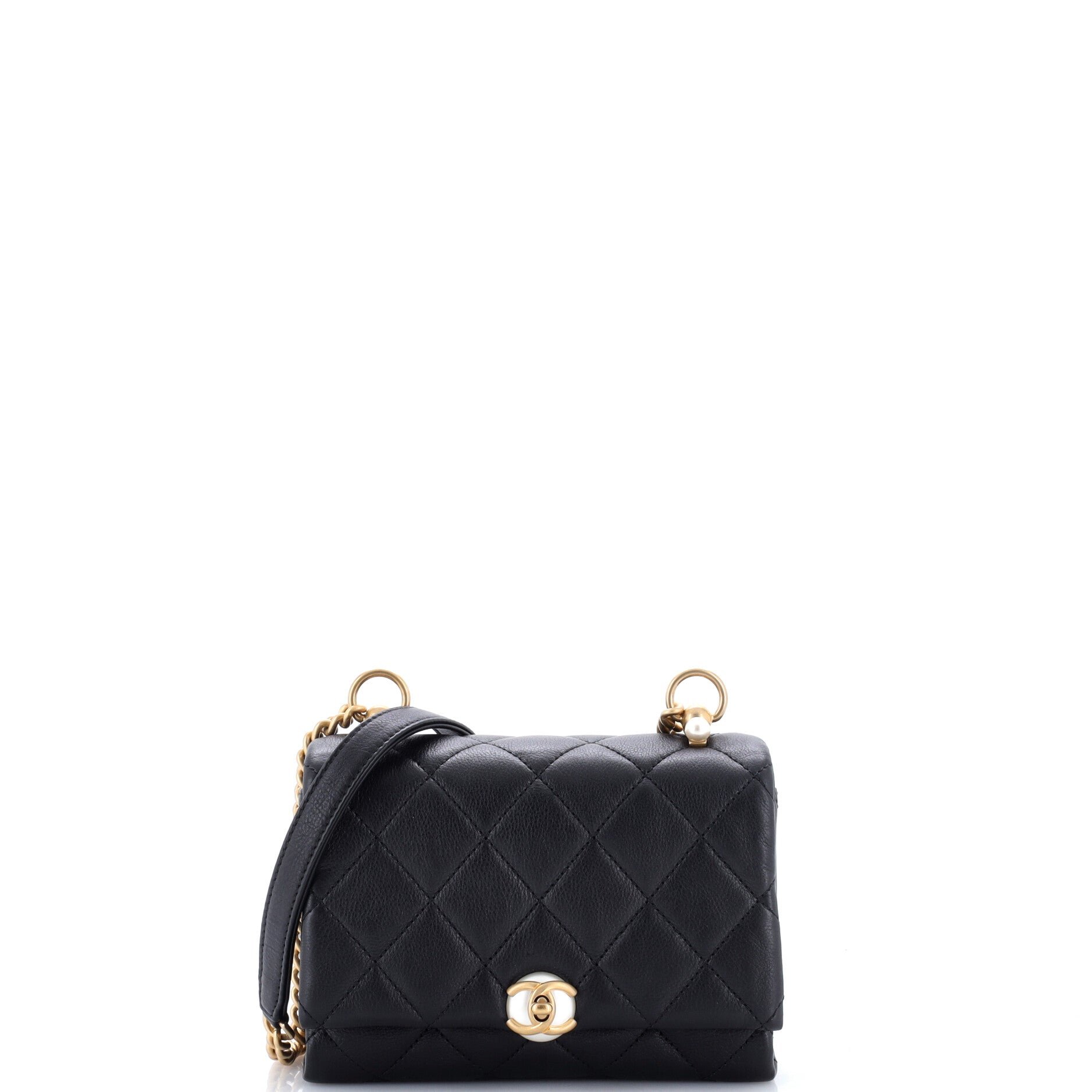 Pearl CC Accordion Flap Bag Quilted Calfskin Mini
