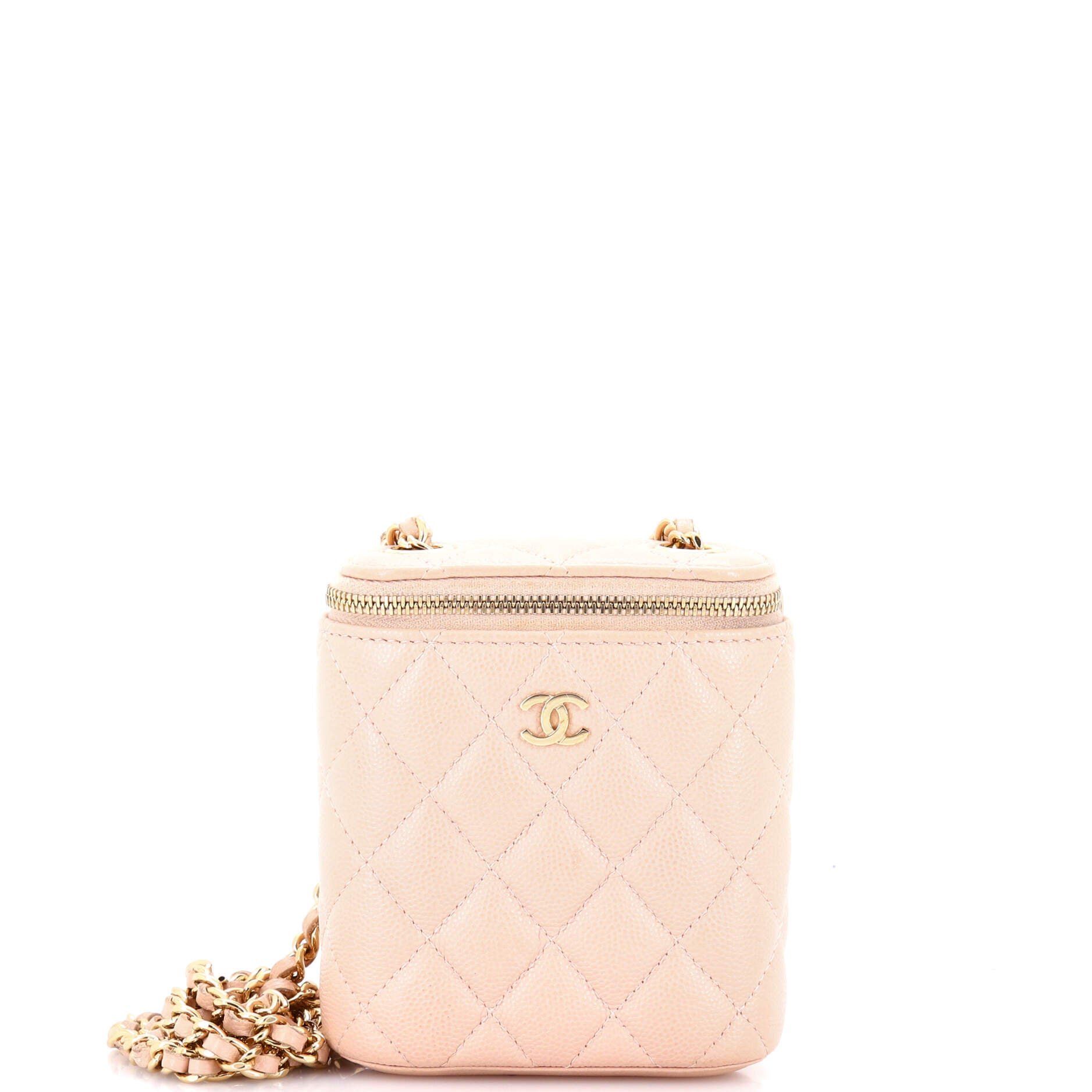 Vertical Classic Vanity Case with Chain Quilted Caviar Mini