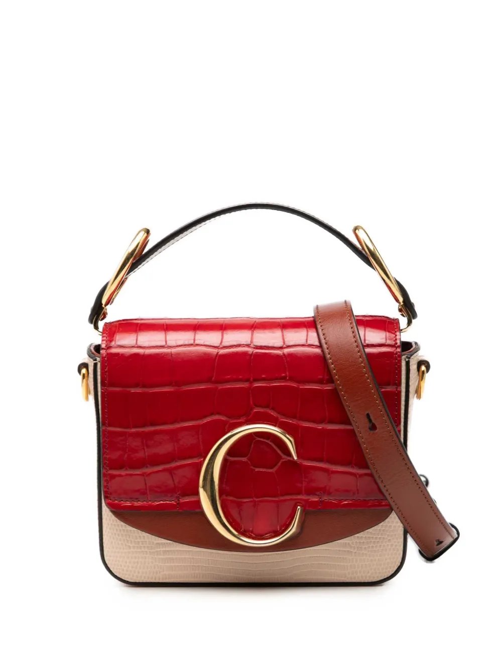2019 Mini Bicolor Croc Embossed Calfskin C satchel
