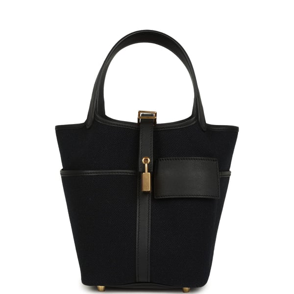 Hermes Picotin Cargo 18 Black Toile Goeland and Swift Gold Hardware