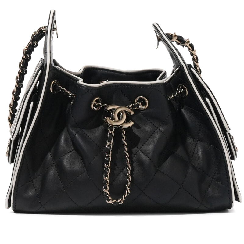 Black and White Quilted Calfskin Mini Chanel 25 Gold Hardware