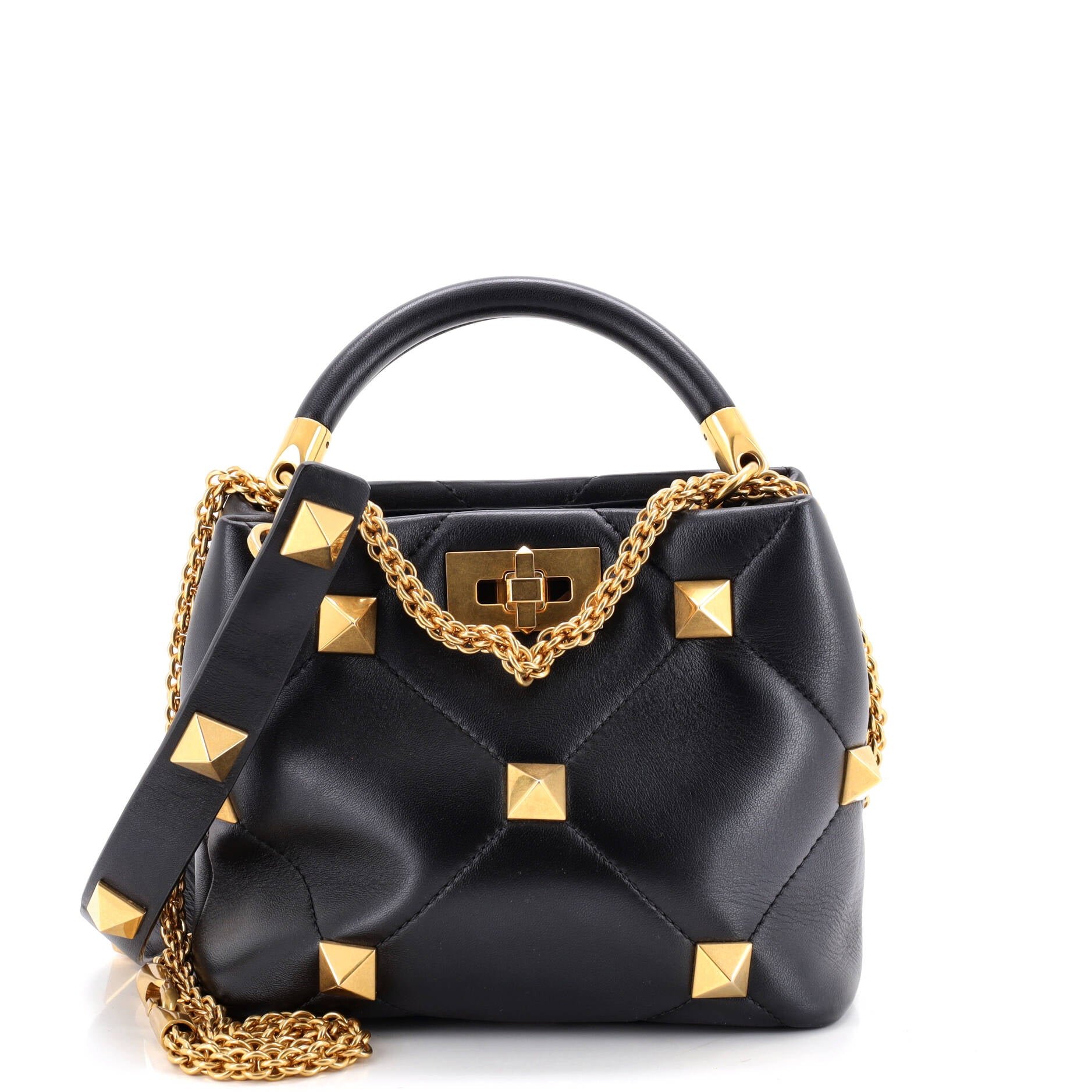 Roman Stud Top Handle Bag Quilted Leather Small