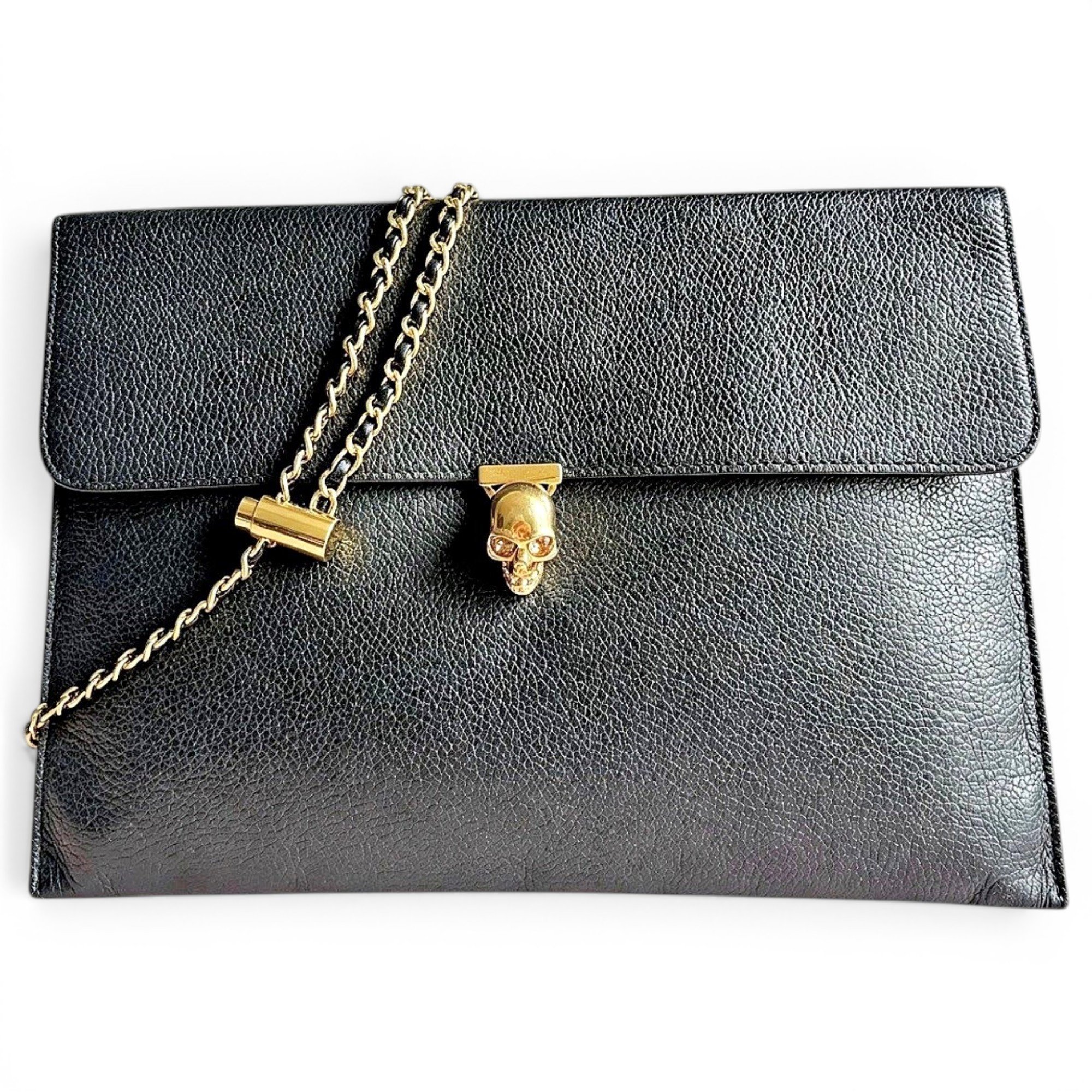 Skull leather clutch bag