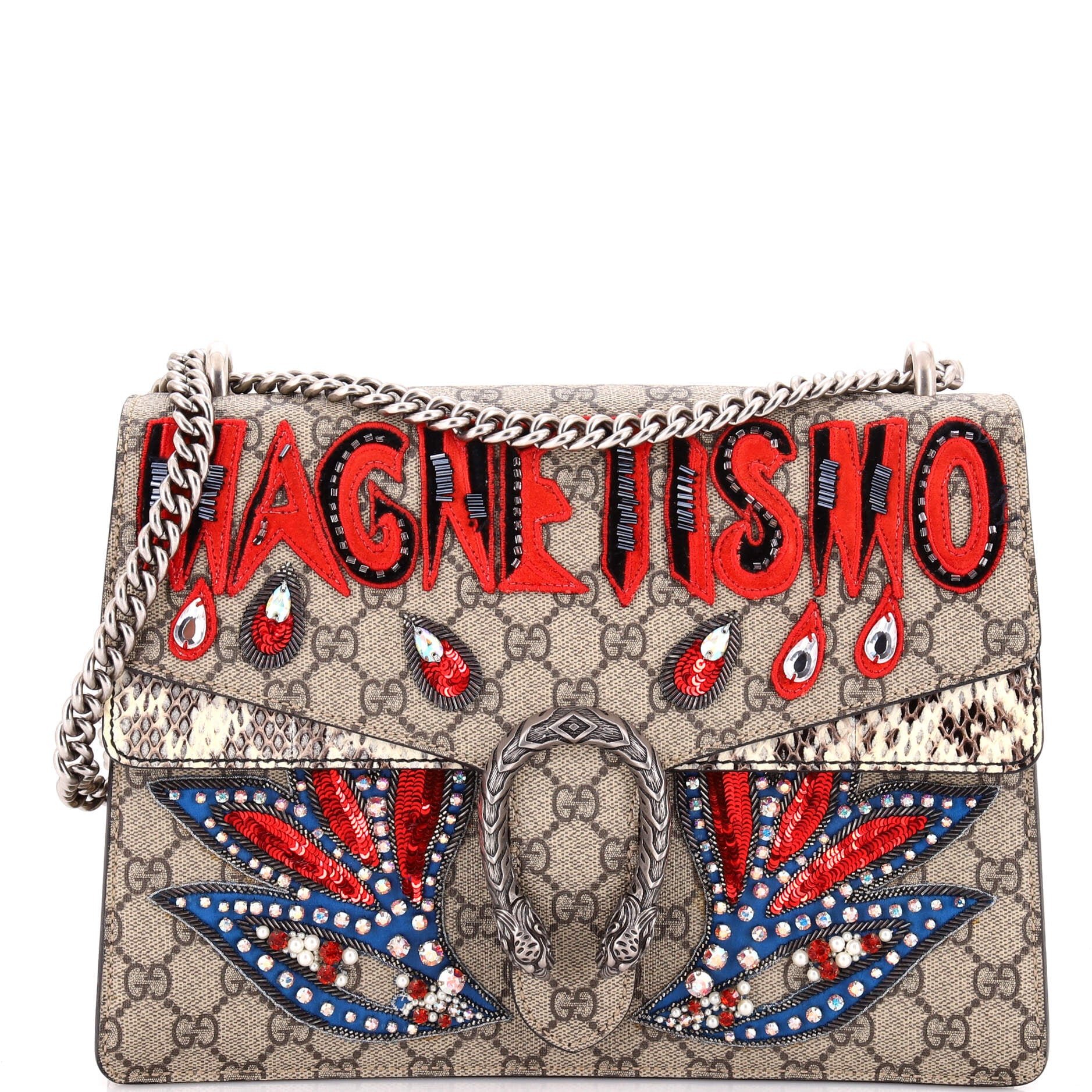 Dionysus Bag Embellished GG Coated Canvas with Python Medium