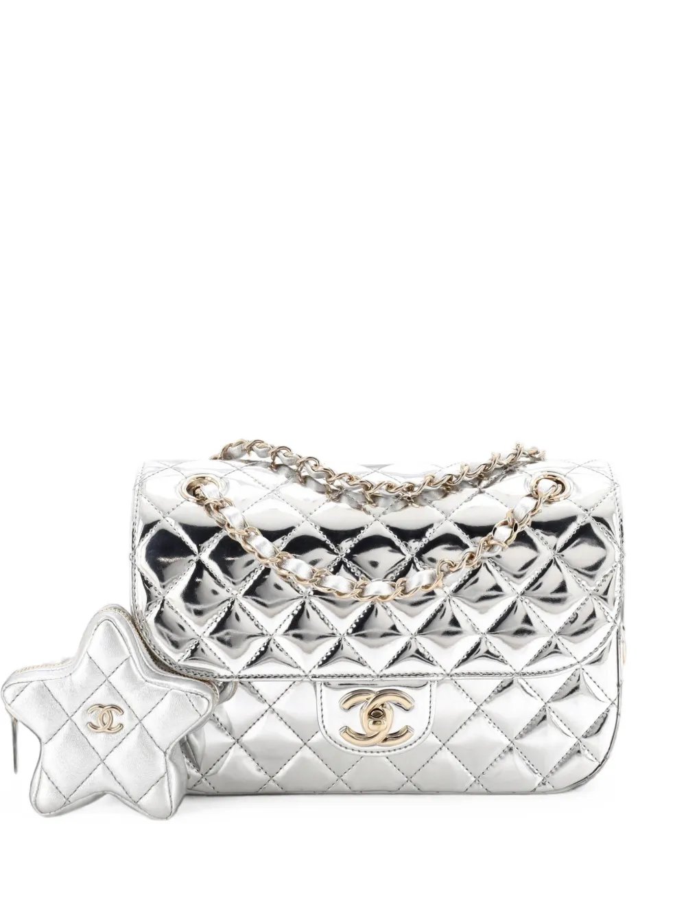 Hollywood Boulevard Flap Bag with Star Coin Purse Quilted Metallic Leather Small shoulder bag