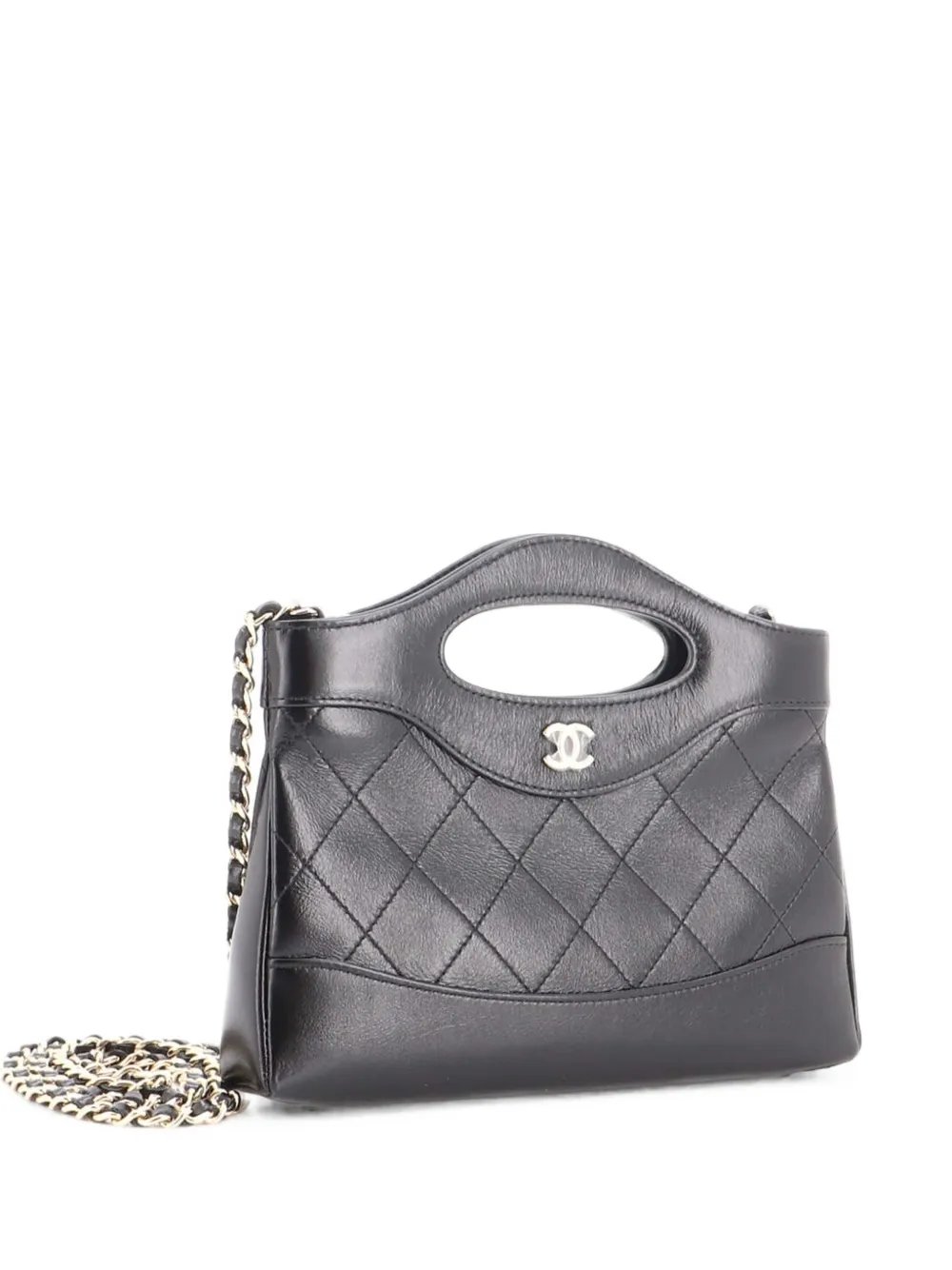 31 Shopping Bag Clutch with Chain Quilted Shiny Crumpled Calfskin Small crossbody bag