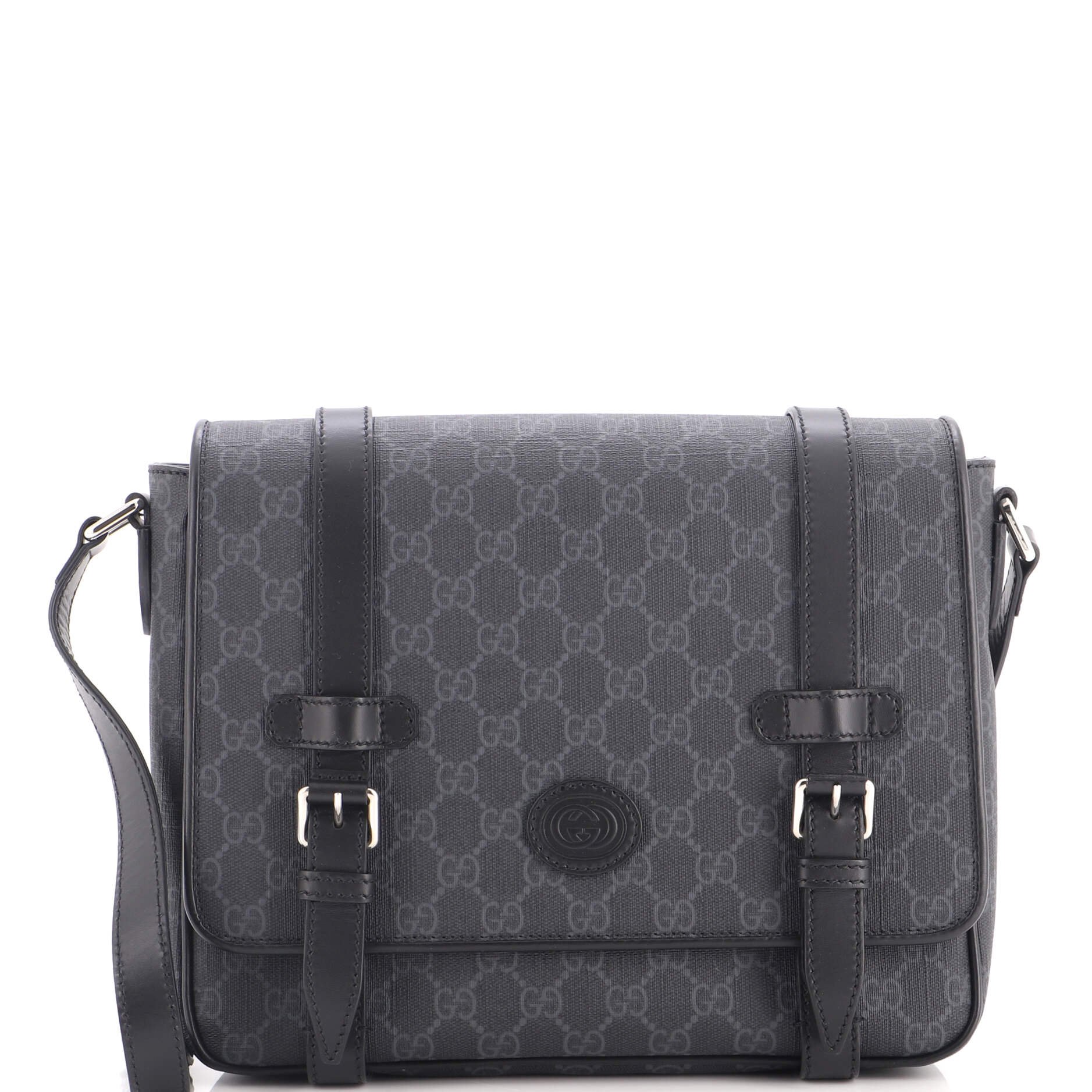 Interlocking G Patch Messenger Bag GG Coated Canvas with Leather Medium