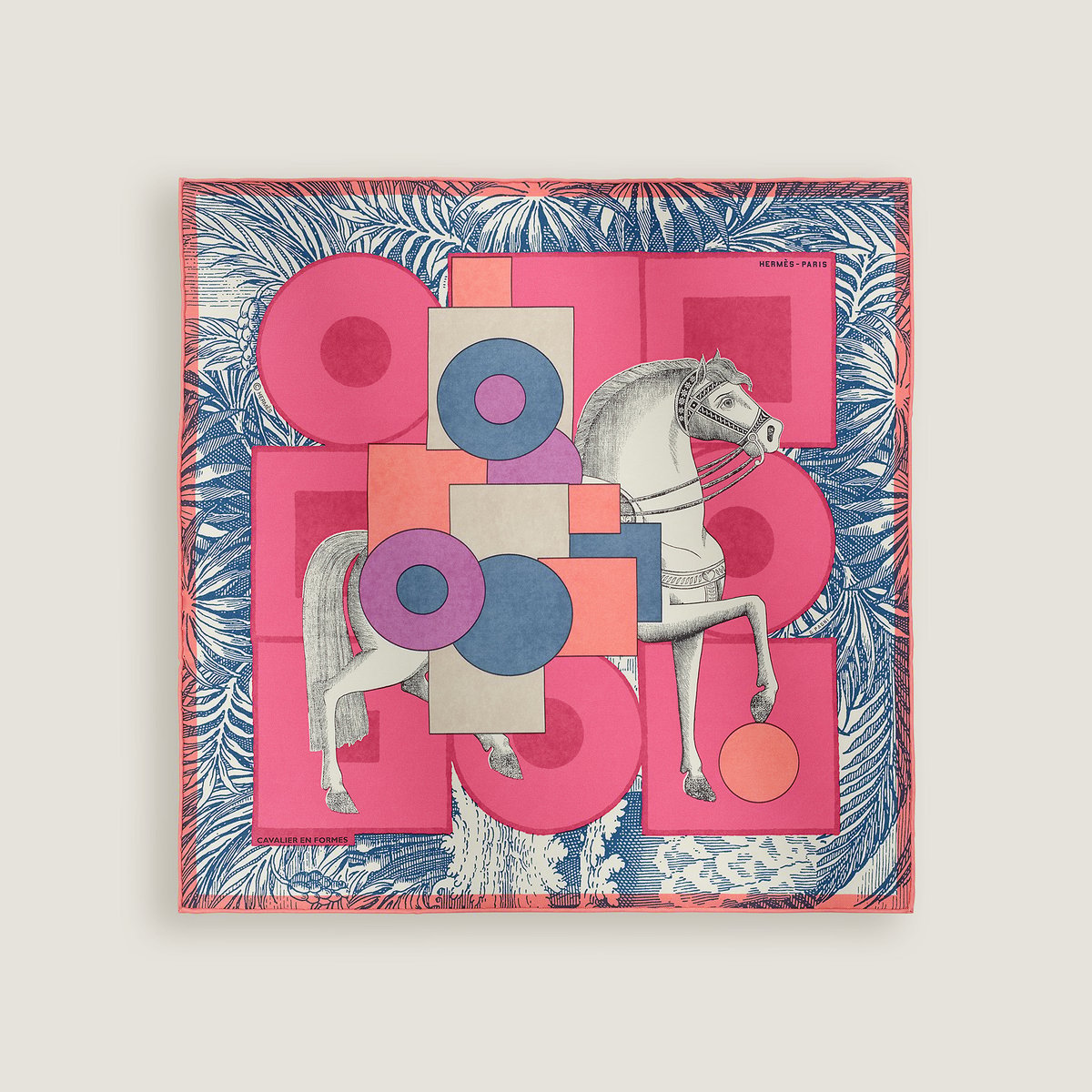 Hermès Cavalier en Formes scarf 45 Rose Vif/Bleu/Violet | BagUSeek
