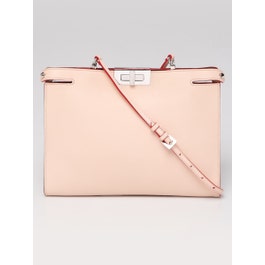 Fendi Fendi Light Pink/Brown Pebbled Leather Peekaboo Pochette Crossbody Bag