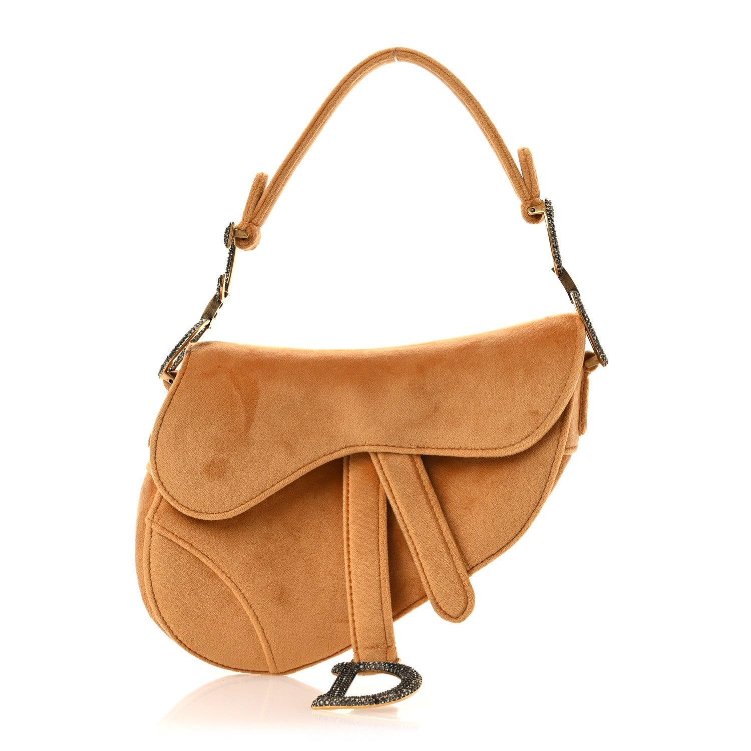 Christian Dior Velvet Crystal Mini Saddle Bag Camello