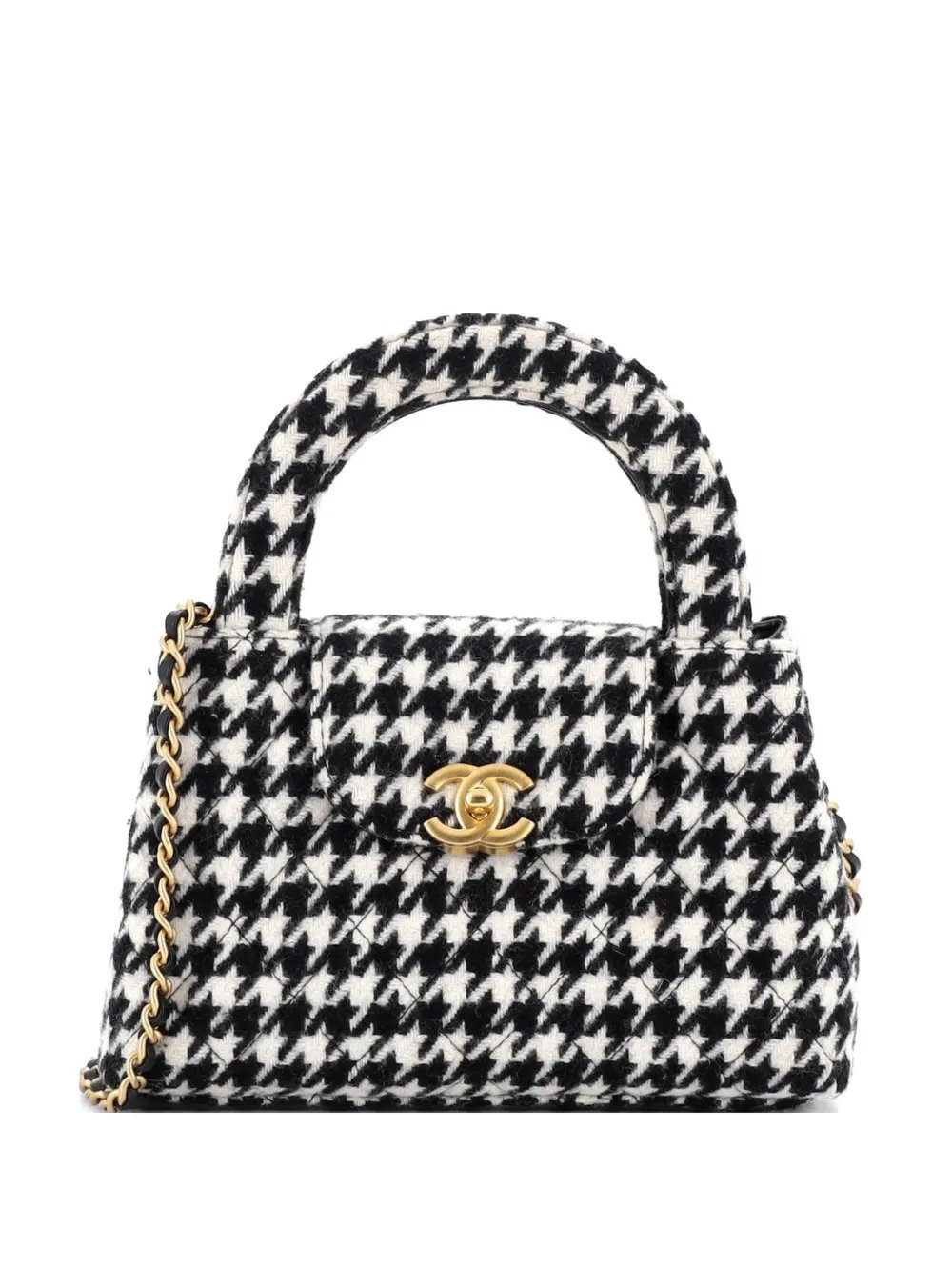 Kelly Top Handle Shopping Bag Quilted Houndstooth Tweed Mini crossbody bag