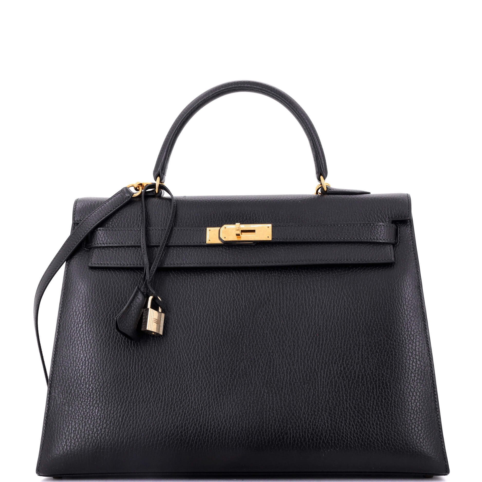 Hermes Kelly Handbag Noir Ardennes with Gold Hardware 35