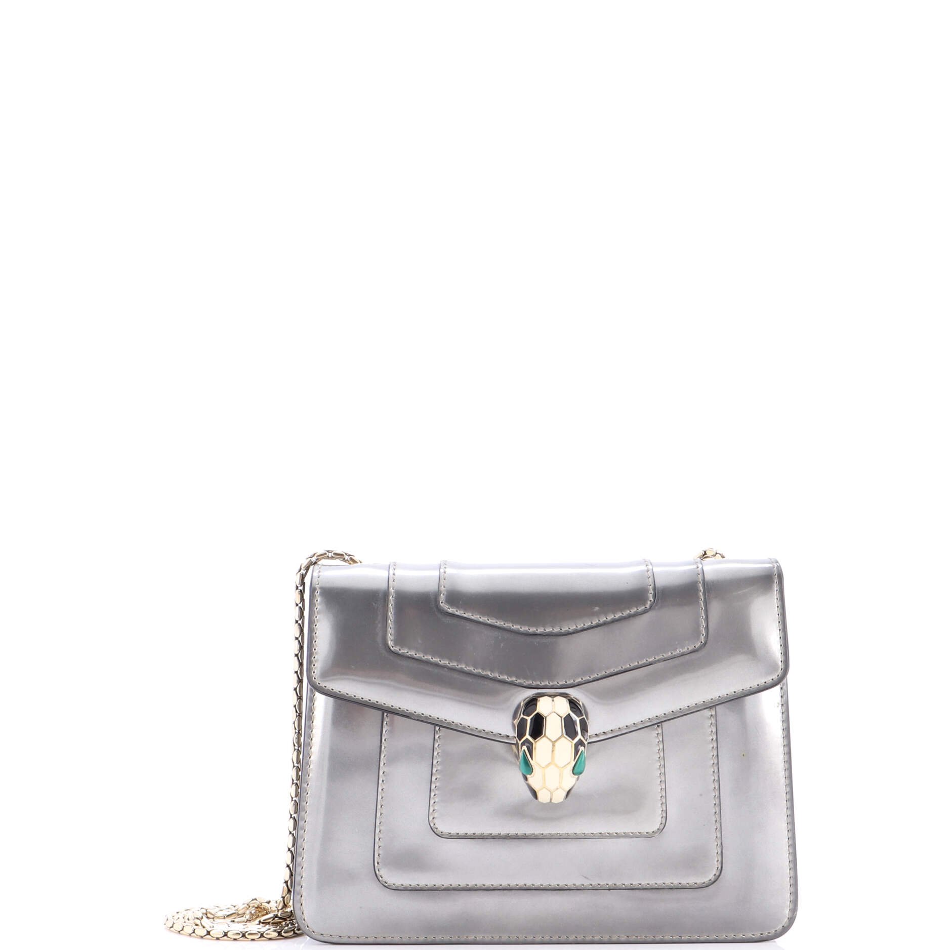 Bvlgari Serpenti Forever Square Shoulder Bag Metallic Leather Small