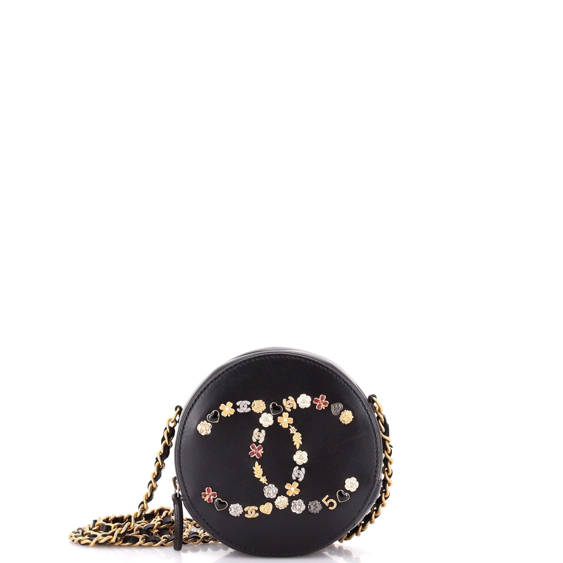 Lucky Charms Round Clutch With Chain Embellished Lambskin