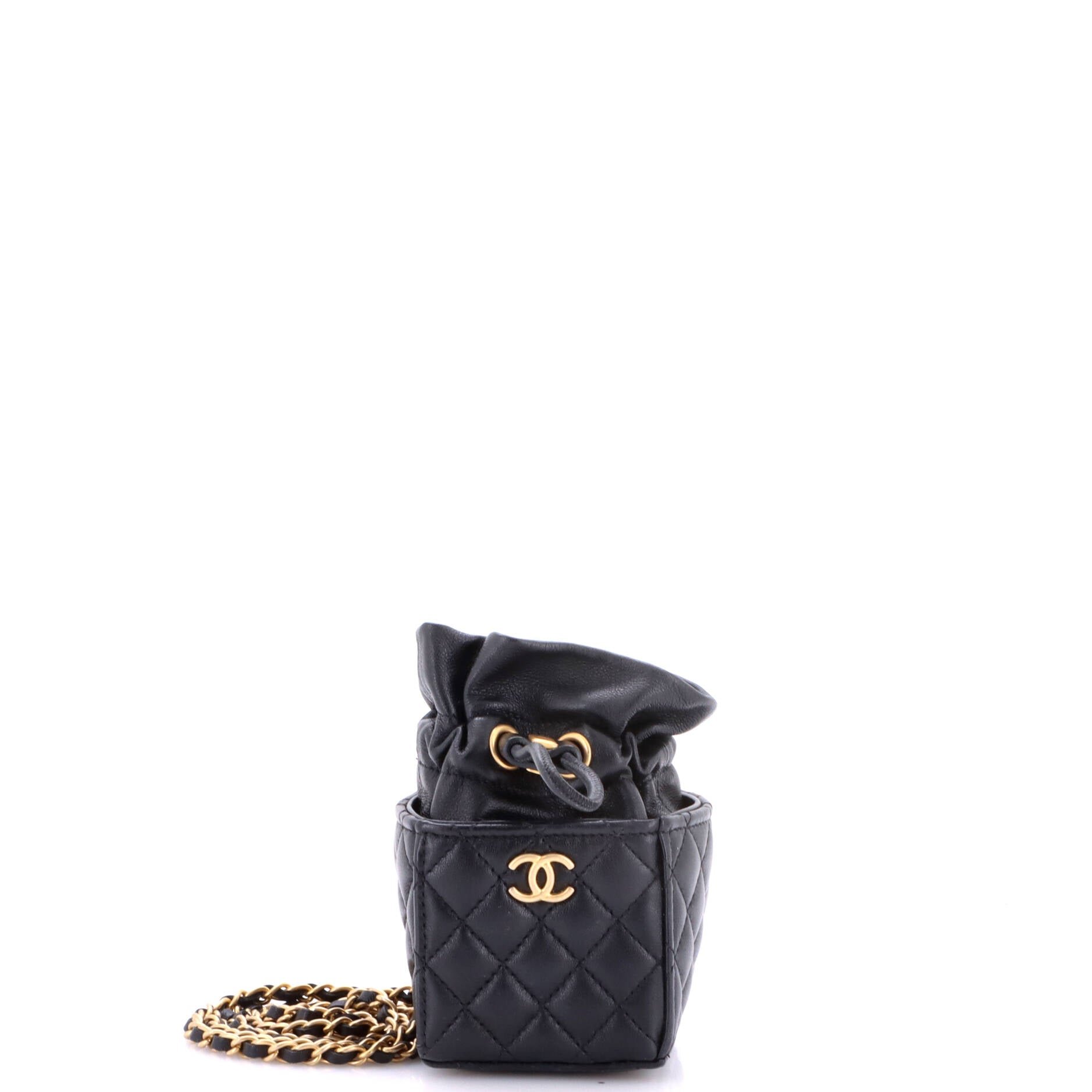 Drawstring Square Bucket Bag Quilted Calfskin Mini