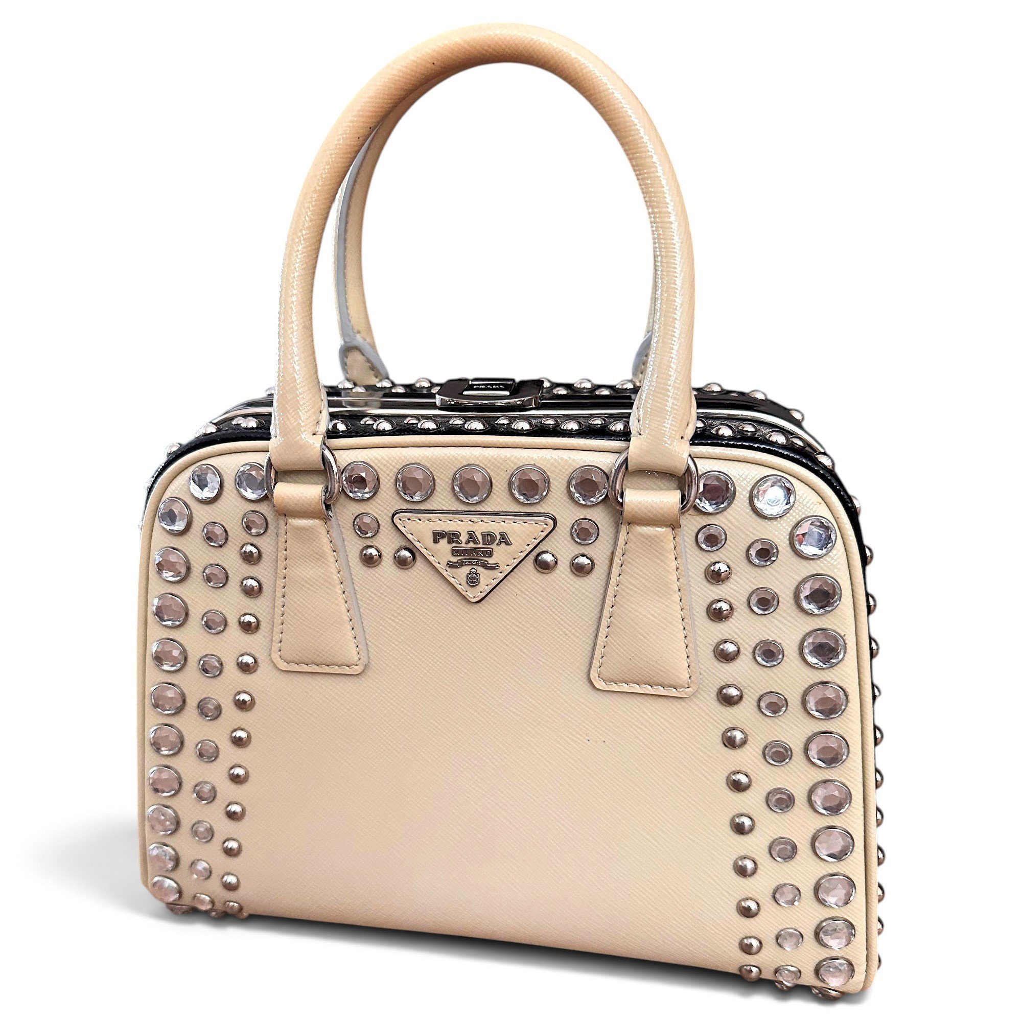 Pyramid leather handbag
