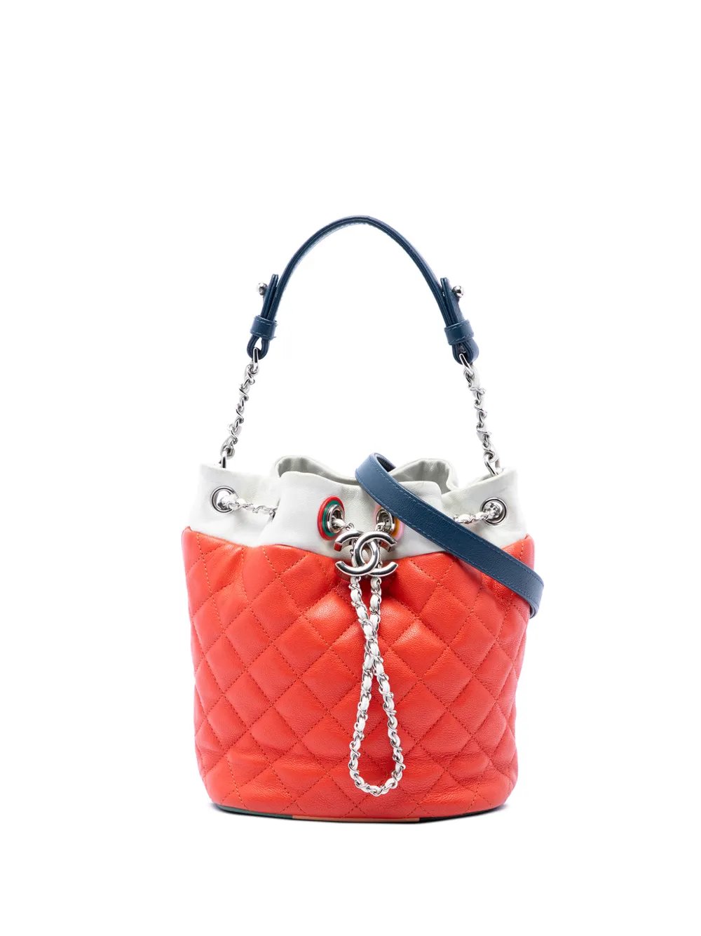 2016-2017 CC Multicolor Quilted Lambskin Cuba Drawstring Bucket Bag satchel