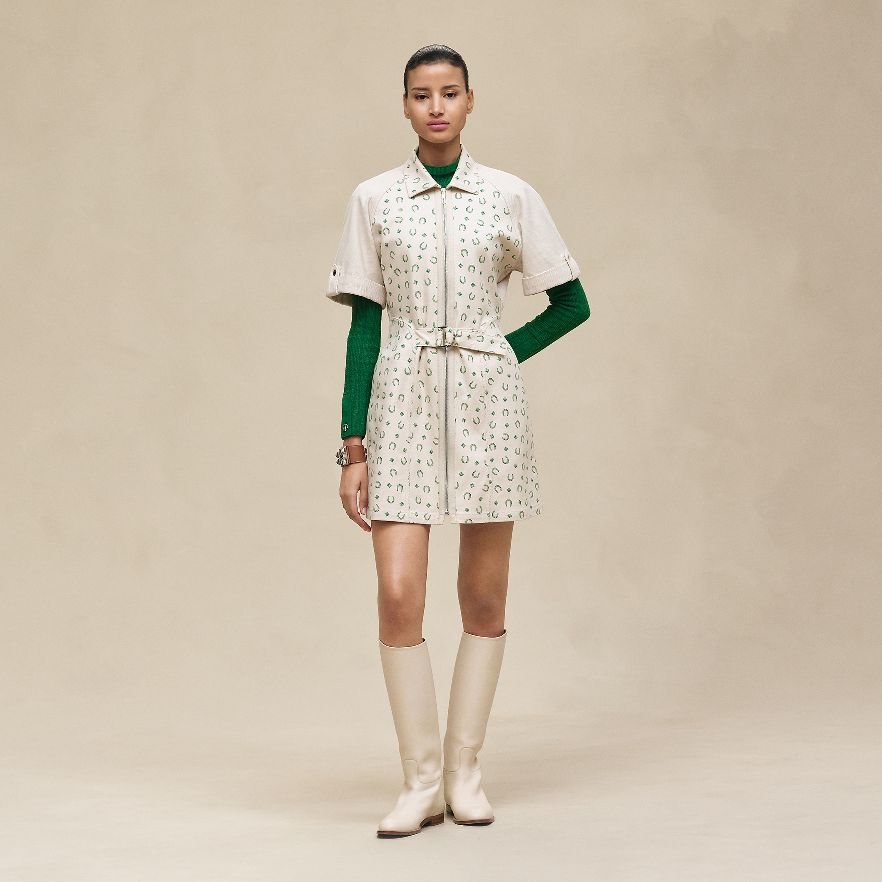 "Porte-Bonheur Bandana" mixed materials dress