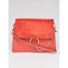 Chloe Chloe Red Leather/Suede Faye Medium Shoulder Bag