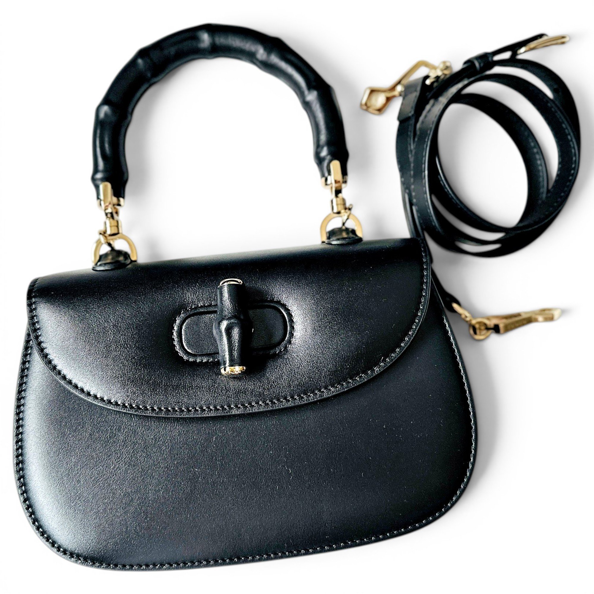 Convertible Bamboo Top Handle leather handbag