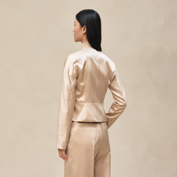 Beige Gold Short Jacket With Basque