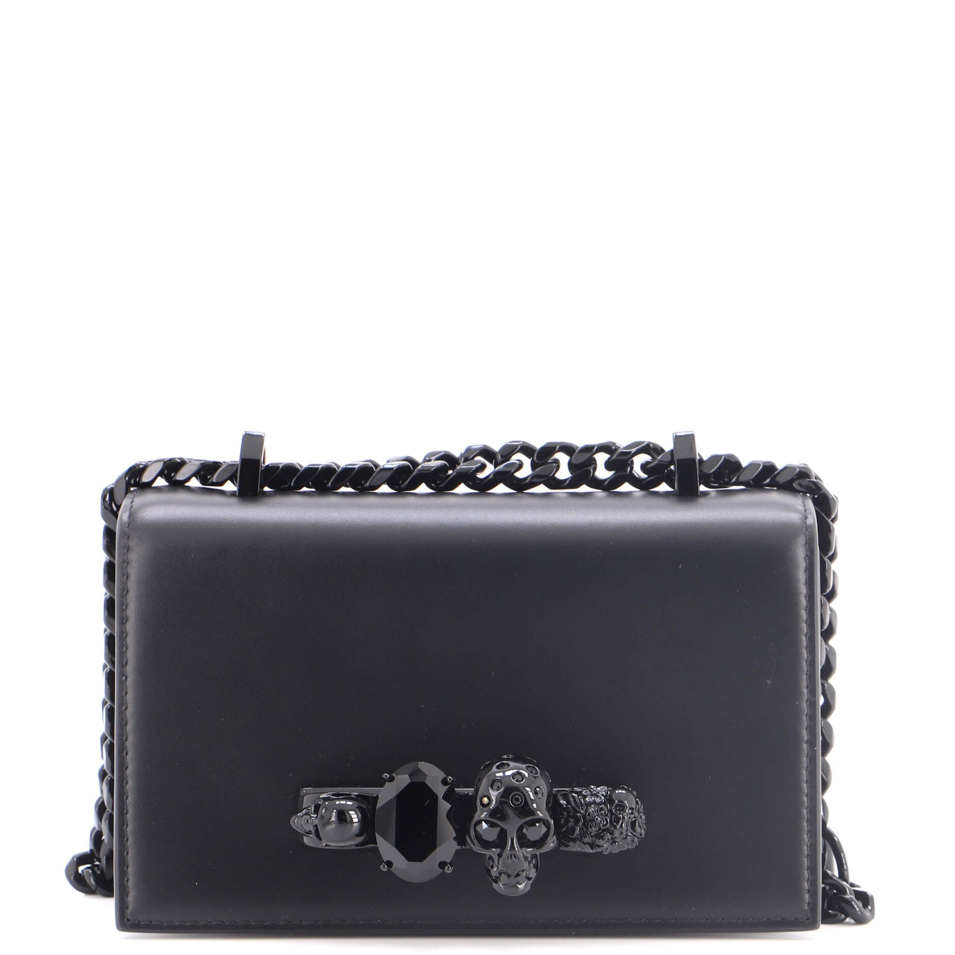 Jewelled Flap Satchel Leather Small
